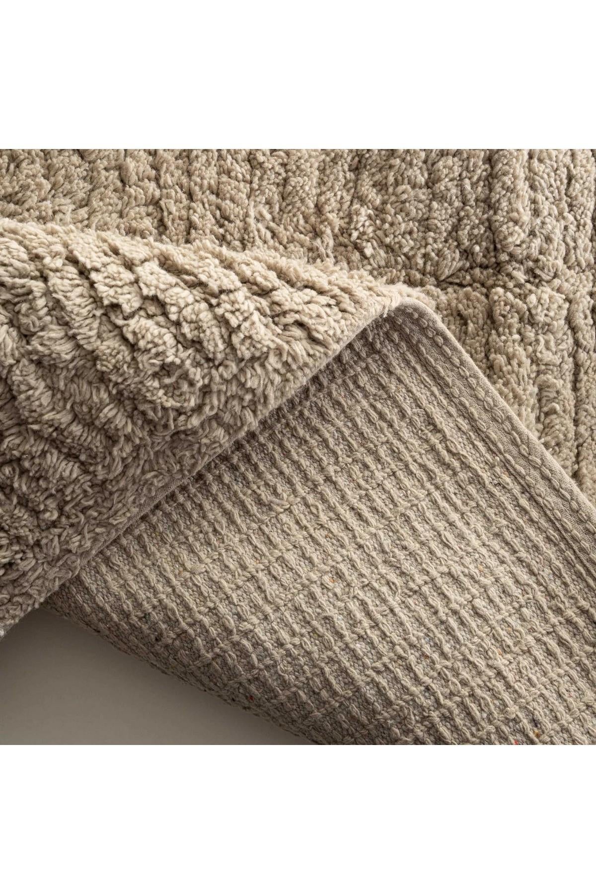Ecocotton Rita 2'li Banyo Paspas Seti %100 Karde Pamuk Bej60x90-40x60