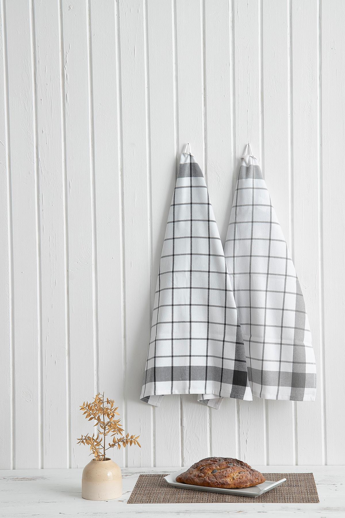 Green Black Esila 2'li Kurulama Bezi %100 Pamuklu İplik Boyalı Özel Dokuma Gri-Antrasit 45x65 cm