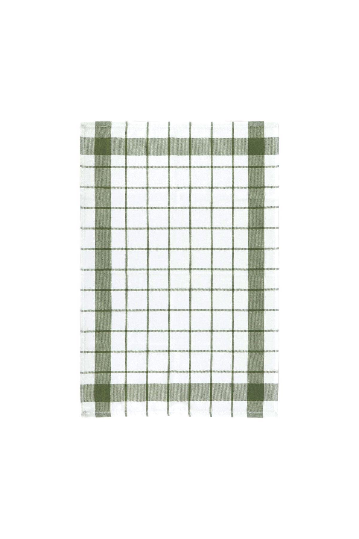 Green Black Esila 2'li Kurulama Bezi %100 Pamuklu İplik Boyalı Özel Dokuma Bej-Yeşil 45x65 cm