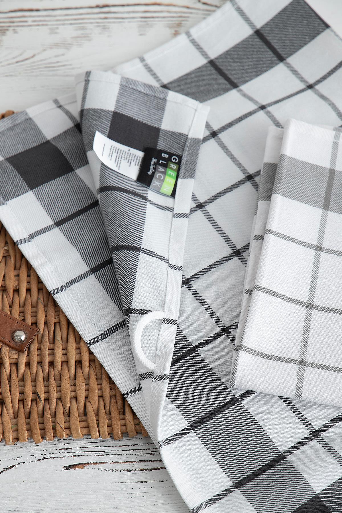 Green Black Esila 2'li Kurulama Bezi %100 Pamuklu İplik Boyalı Özel Dokuma Gri-Antrasit 45x65 cm