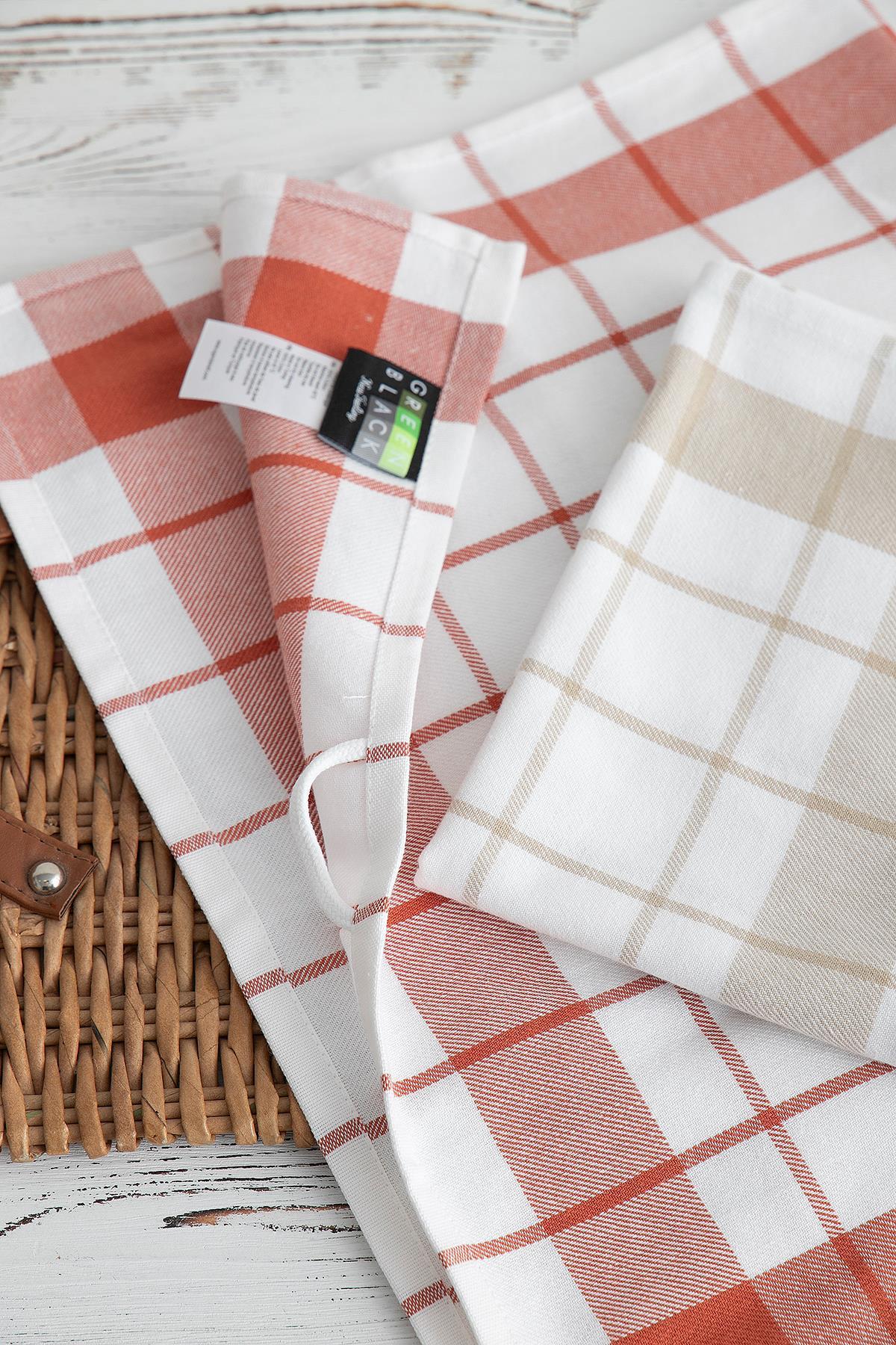 Green Black Esila 2'li Kurulama Bezi %100 Pamuklu İplik Boyalı Özel Dokuma Bej-Terra 45x65 cm