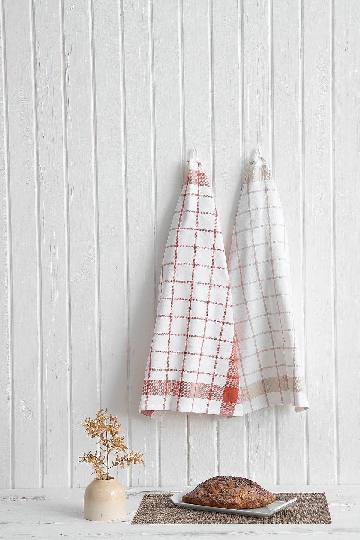 Green Black Esila 2'li Kurulama Bezi %100 Pamuklu İplik Boyalı Özel Dokuma Bej-Terra 45x65 cm