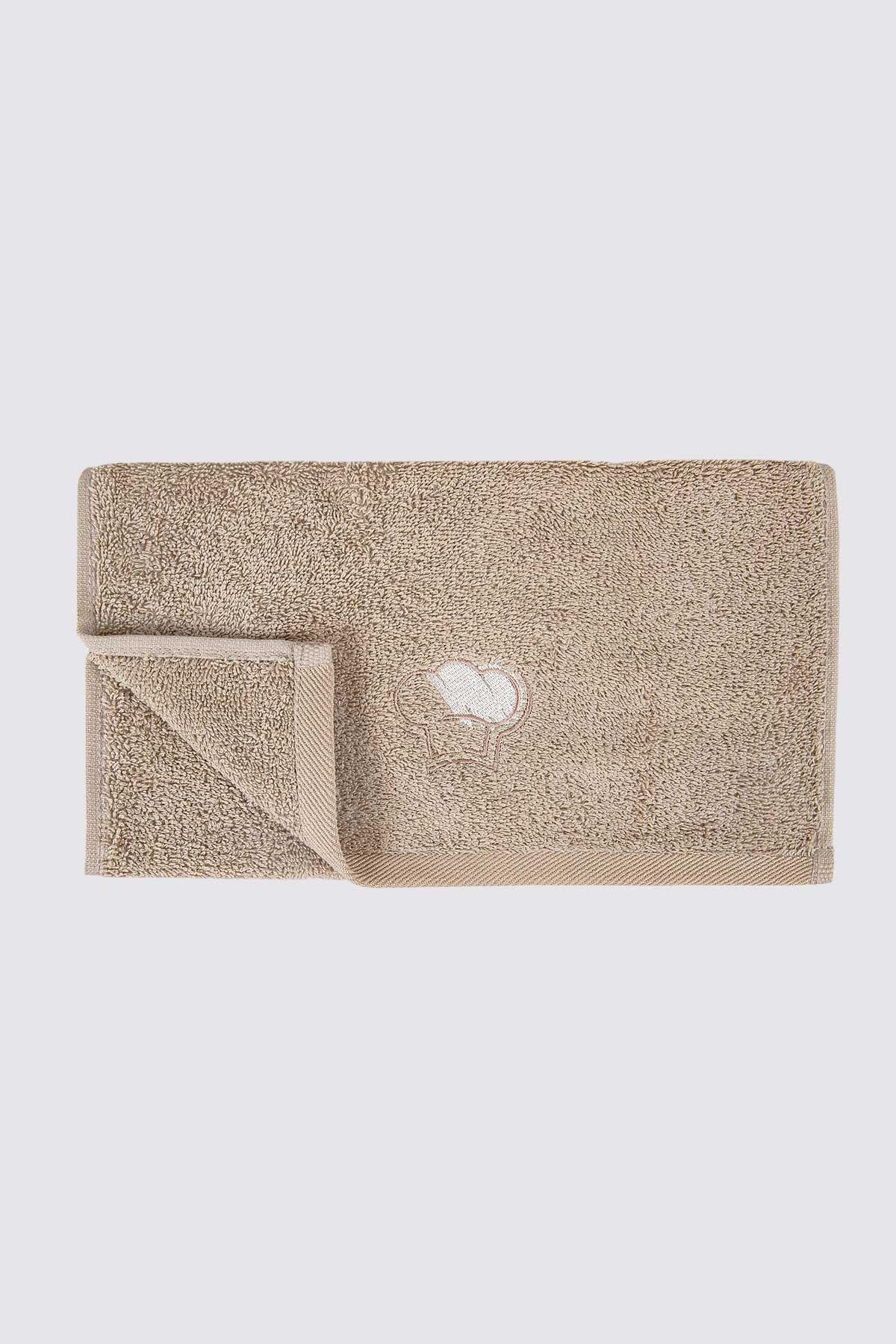 Green Black Mocha Kurulama Havlusu %100 Organik Pamuk Nakışlı Koyu Bej-Krem-Gri 30x50 cm