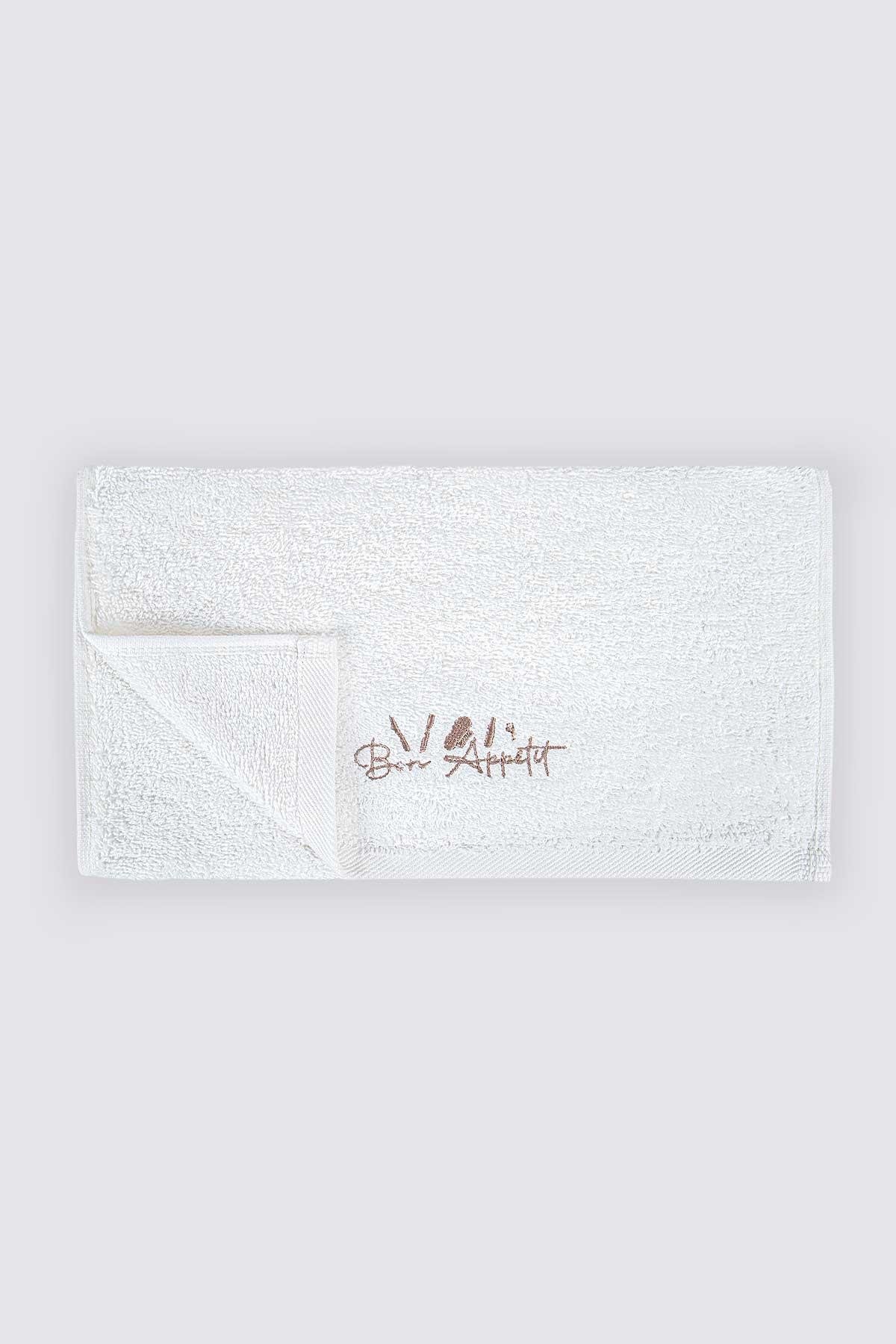 Green Black Mocha Kurulama Havlusu %100 Organik Pamuk Nakışlı Koyu Bej-Krem-Gri 30x50 cm