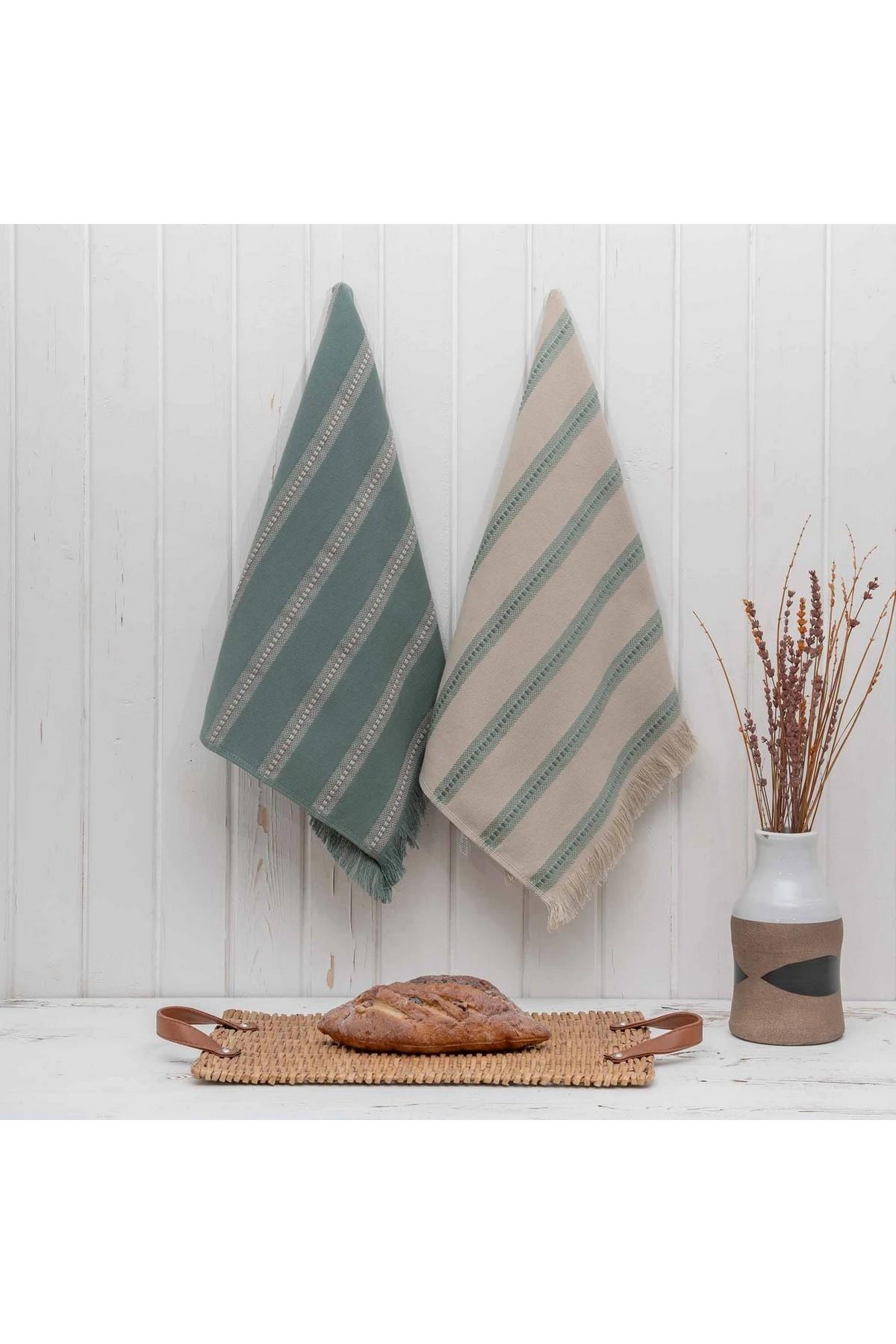 Green Black Neva 2'li Mutfak Havlusu Bej-Yeşil