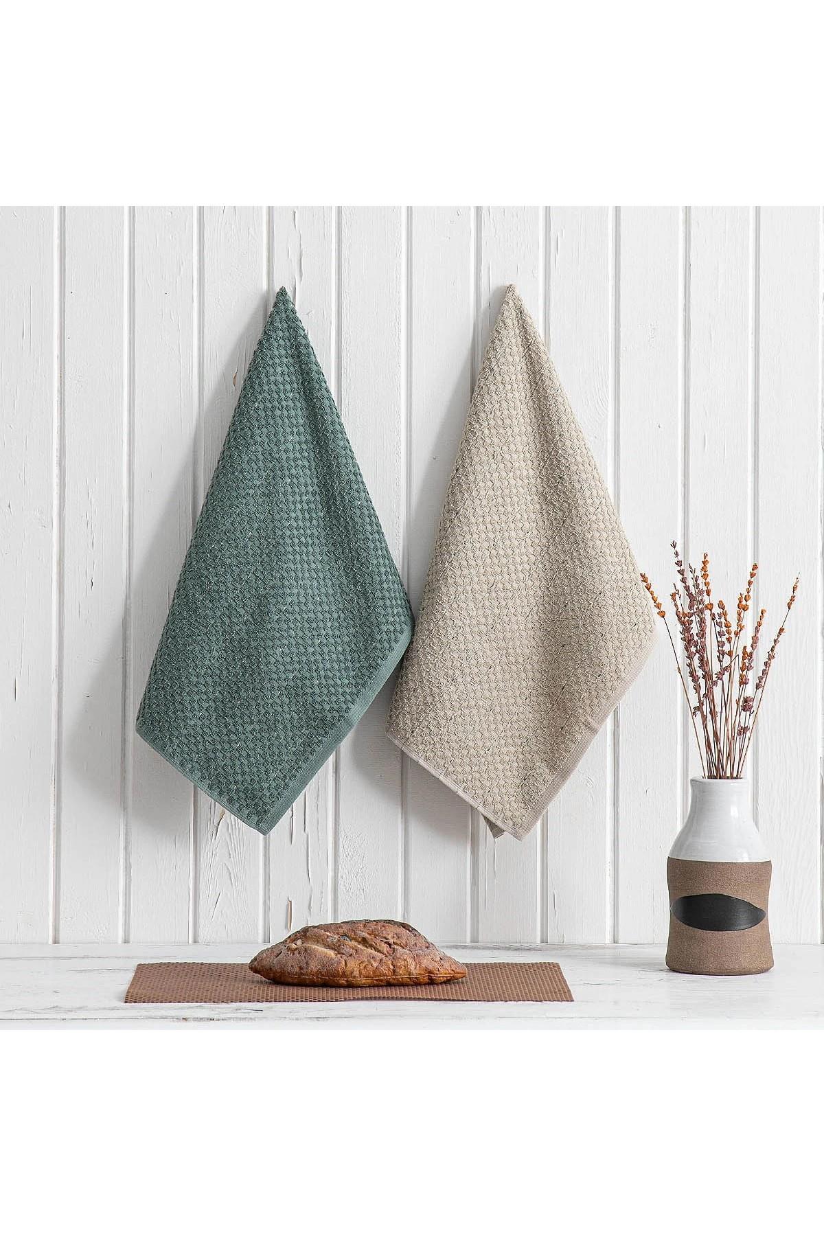 Green Black Parla 2'li Mutfak Havlusu Bej-Yeşil