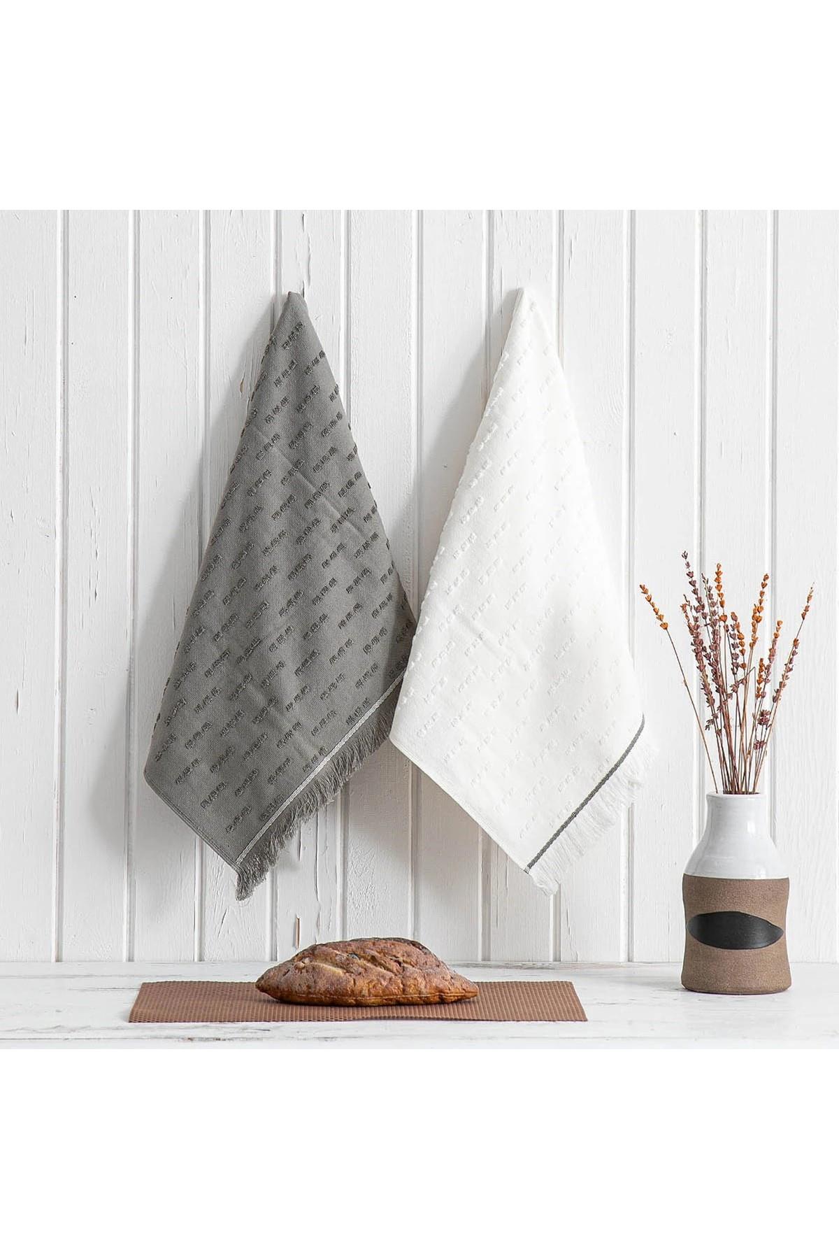 Green Black Pera 2'li Mutfak Havlusu Krem-Antrasit