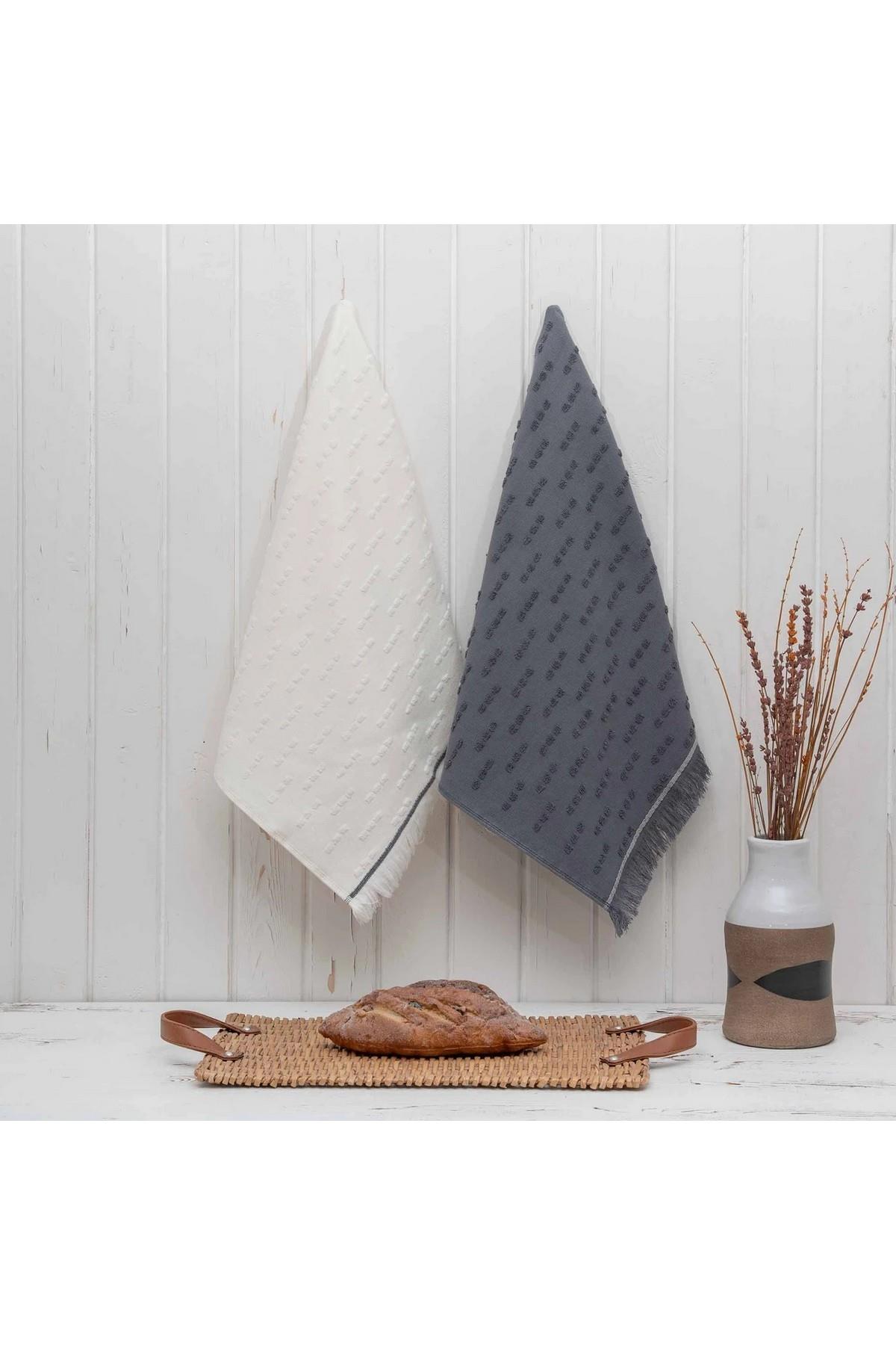 Green Black Pera 2'li Mutfak Havlusu Krem-Lacivert