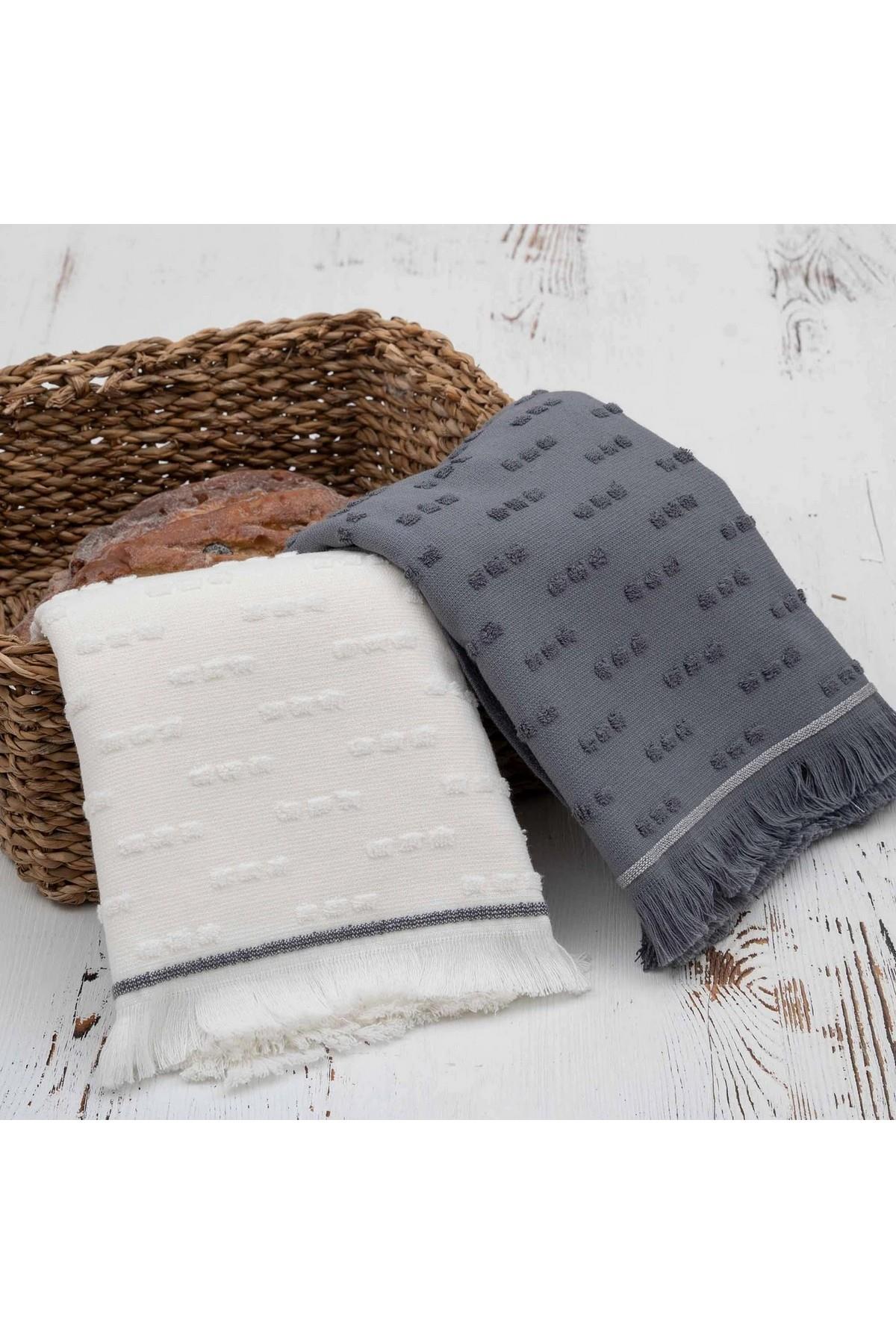 Green Black Pera 2'li Mutfak Havlusu Krem-Lacivert