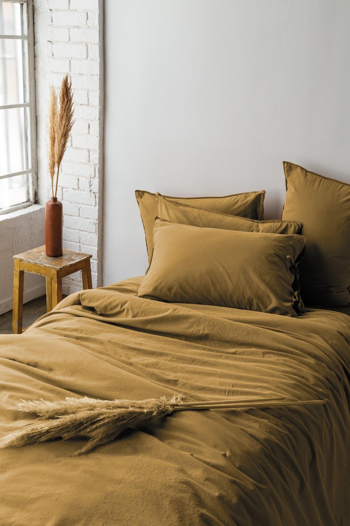 İssimo Savanna Mustard Yıkanmış %100 Pamuk Poplin Nevresim Takımı Çift Kişilik