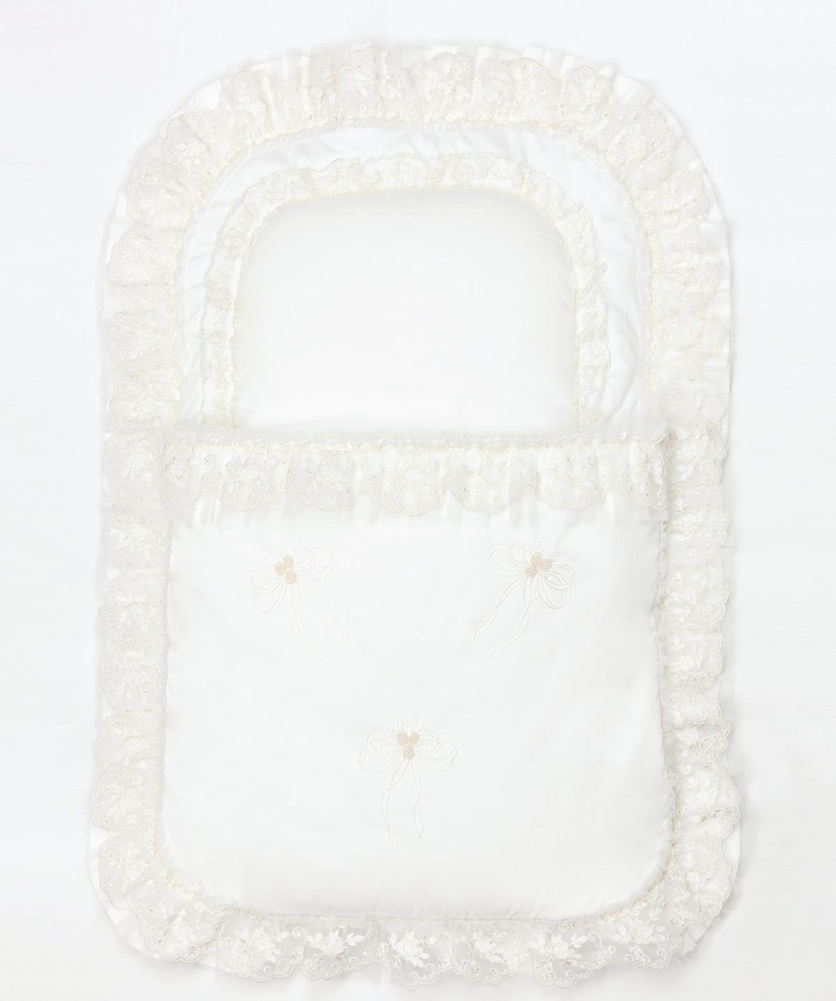 Mede Kids Fiyonk Portbebe Ekru-Mavi Nakışlı 45*80 cm