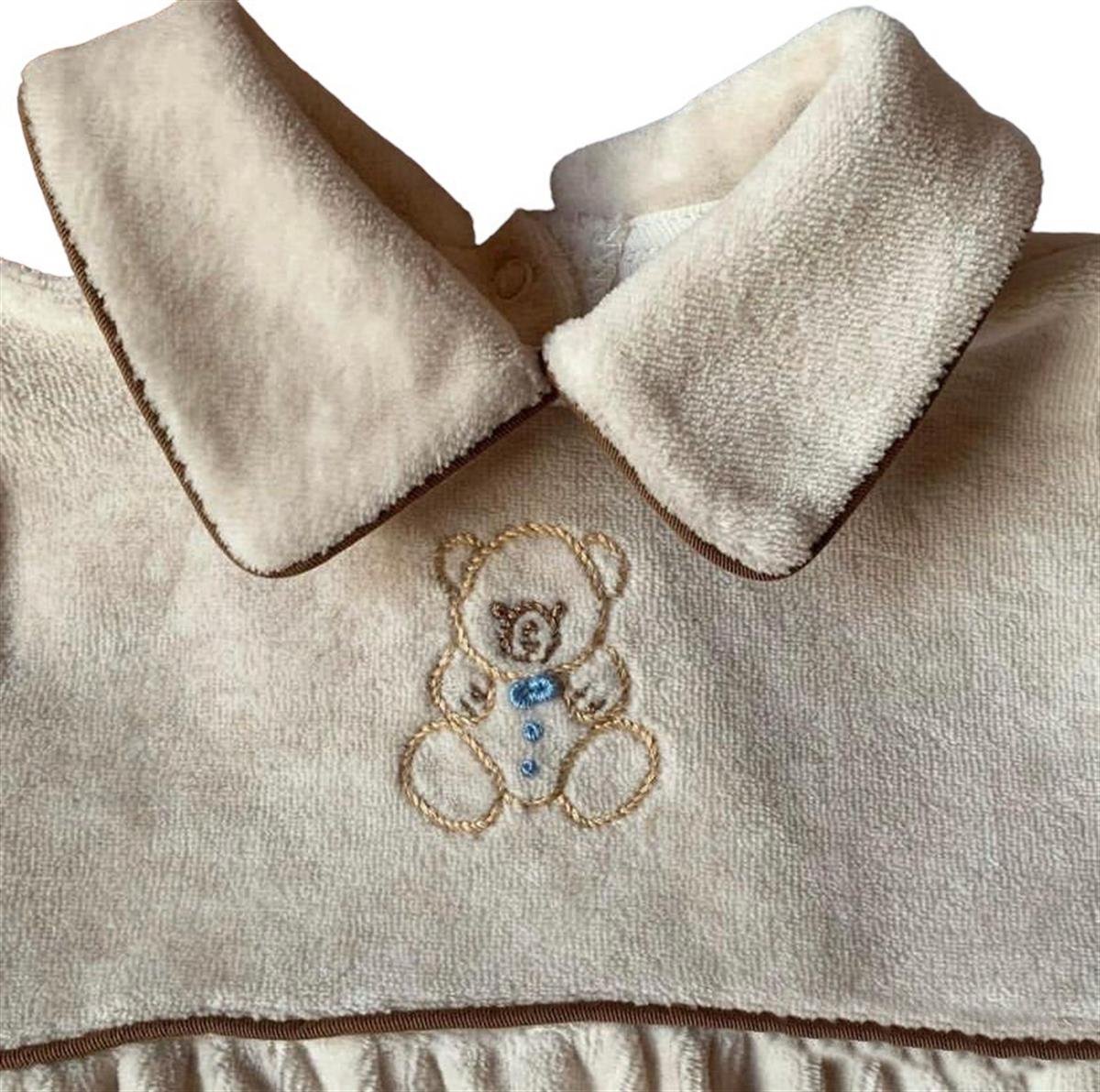 Mede Kids Kadife Ayıcık Ayaklı Tulum Bej 0-3 Ay