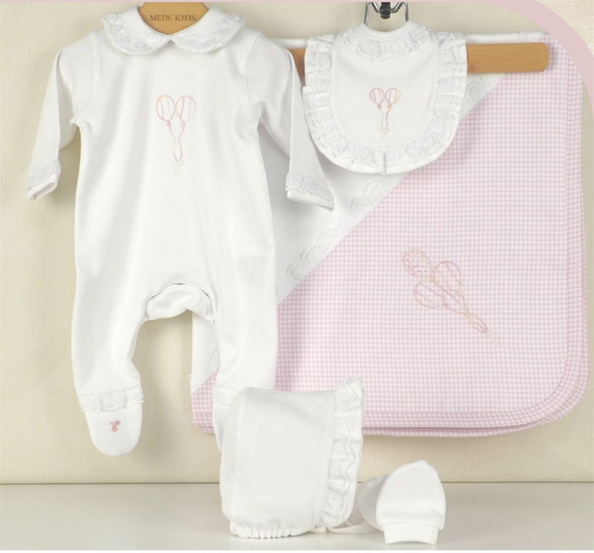 Medekids Balon Penye 5'li Set Beyaz & Pembe 0-3 Ay