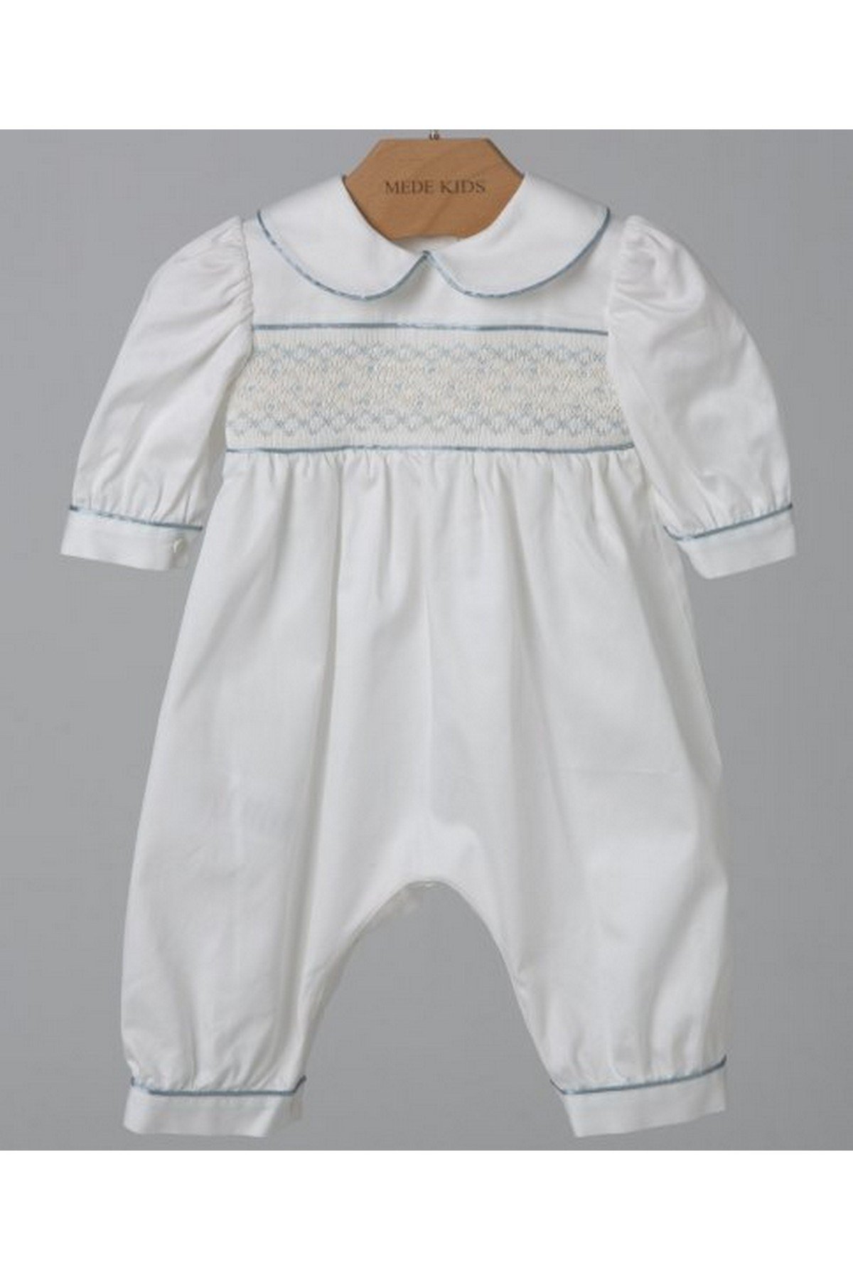 Medekids Çıtır Pliting Tulum Ekru-Mavi 0-3 Ay