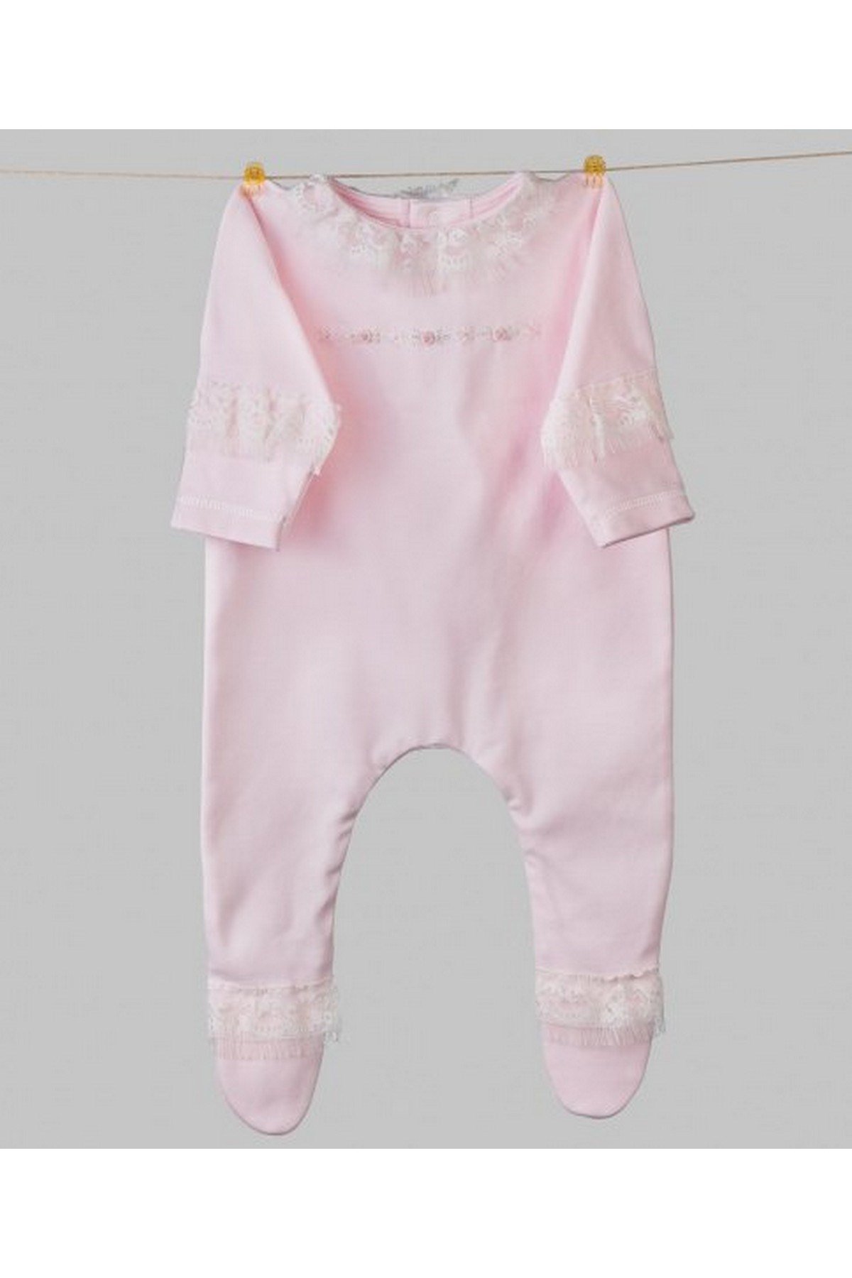 Medekids Gül Şöleni Ayaklı Tulum Pembe-Pembe 0-3 Ay