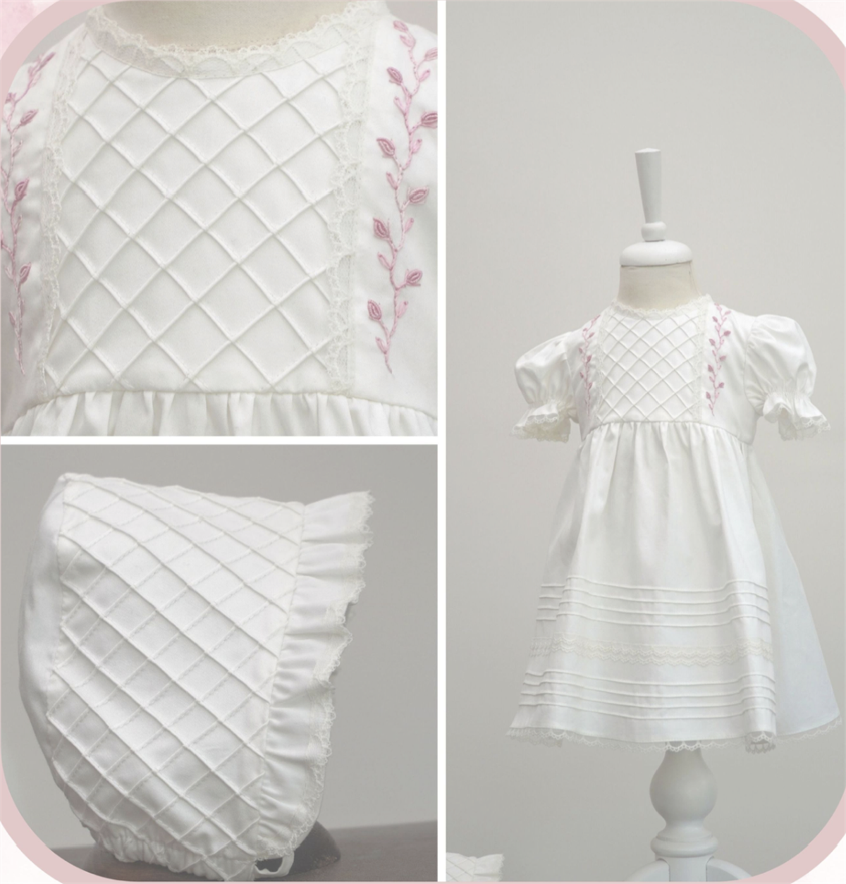 Medekids Nervür Boy Nakışlı Elbise Ekru & Pembe 3-6 Ay