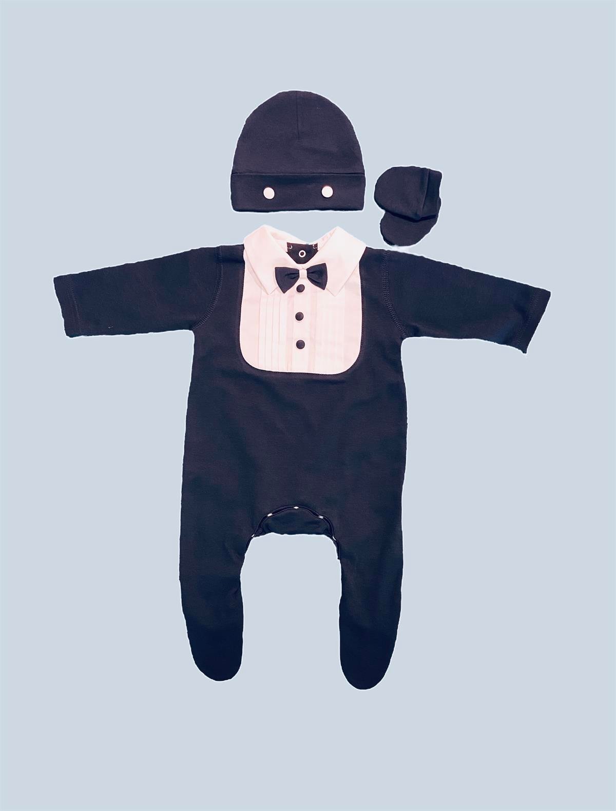 Medekids Papyonlu Penye Ayaklı Tulum Lacivert 0-3 Ay