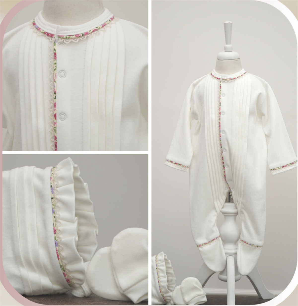 Medekids Pile Nervür Ayaklı Tulum (Şapka&Eldiven) Ekru 3-6 Ay