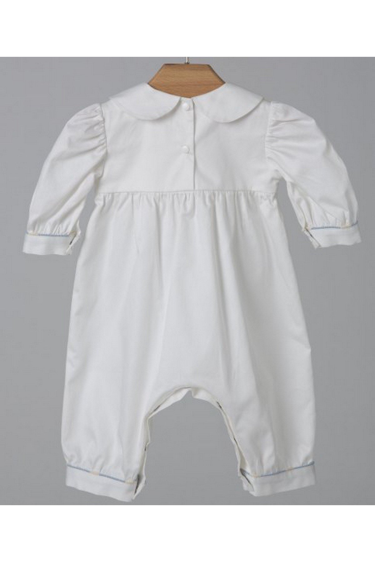 Medekids Tren Nakışlı Tulum Ekru-Mavi 0-3 Ay