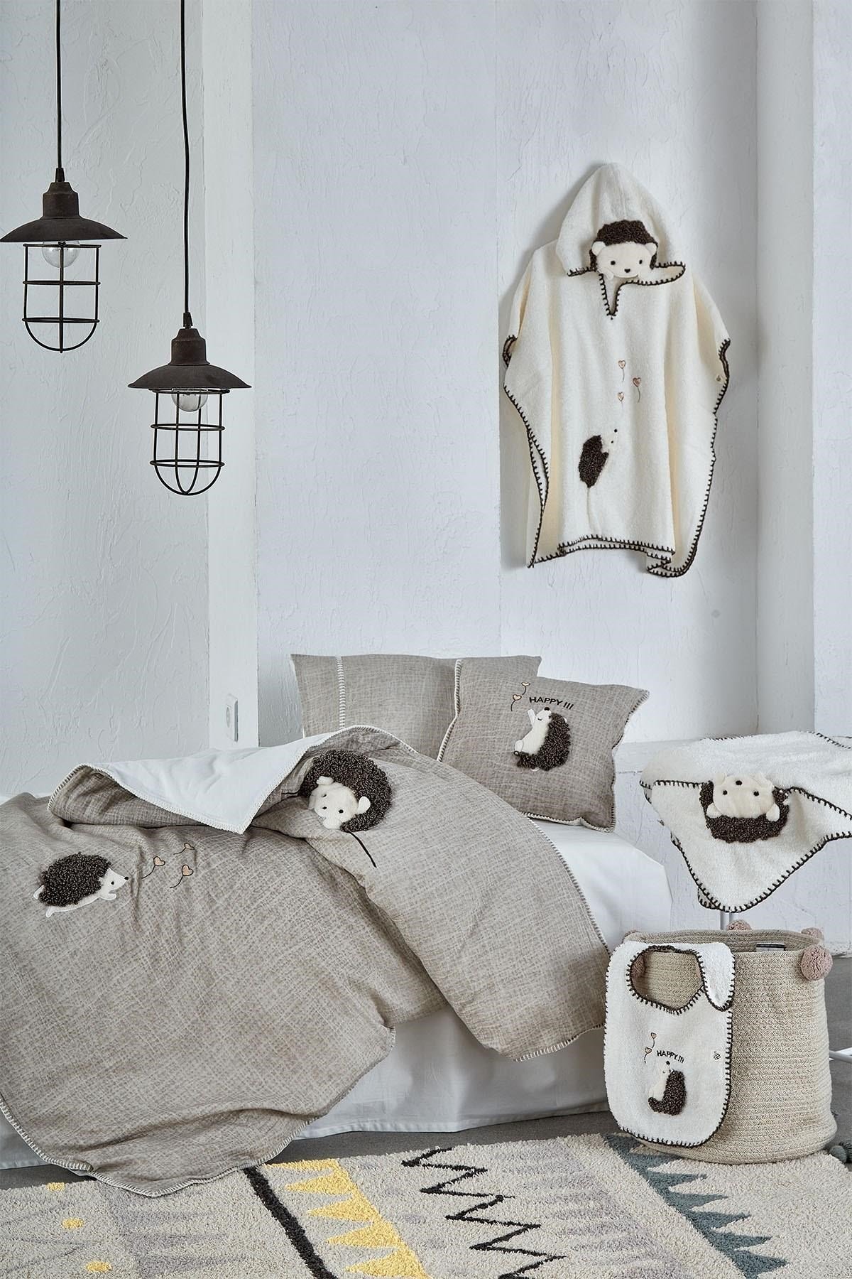 Migala Bebek Nevresim Takımı %100 Organik Pamuk Müslin Nakışlı Bej 100x150 Cm