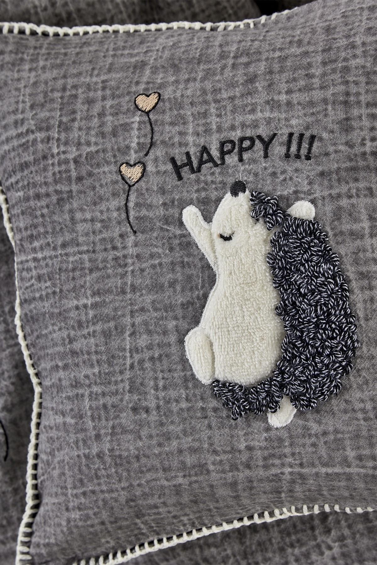 Migala Bebek Nevresim Takımı %100 Organik Pamuk Müslin Nakışlı Gri 100x150 Cm