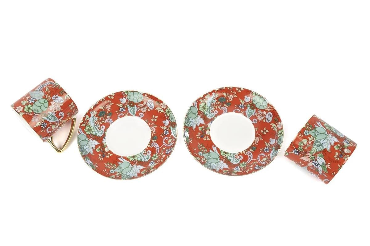 Mikasa Moor Garden Kırmızı 2li Duble Kahve Seti ve Demlik 200CC