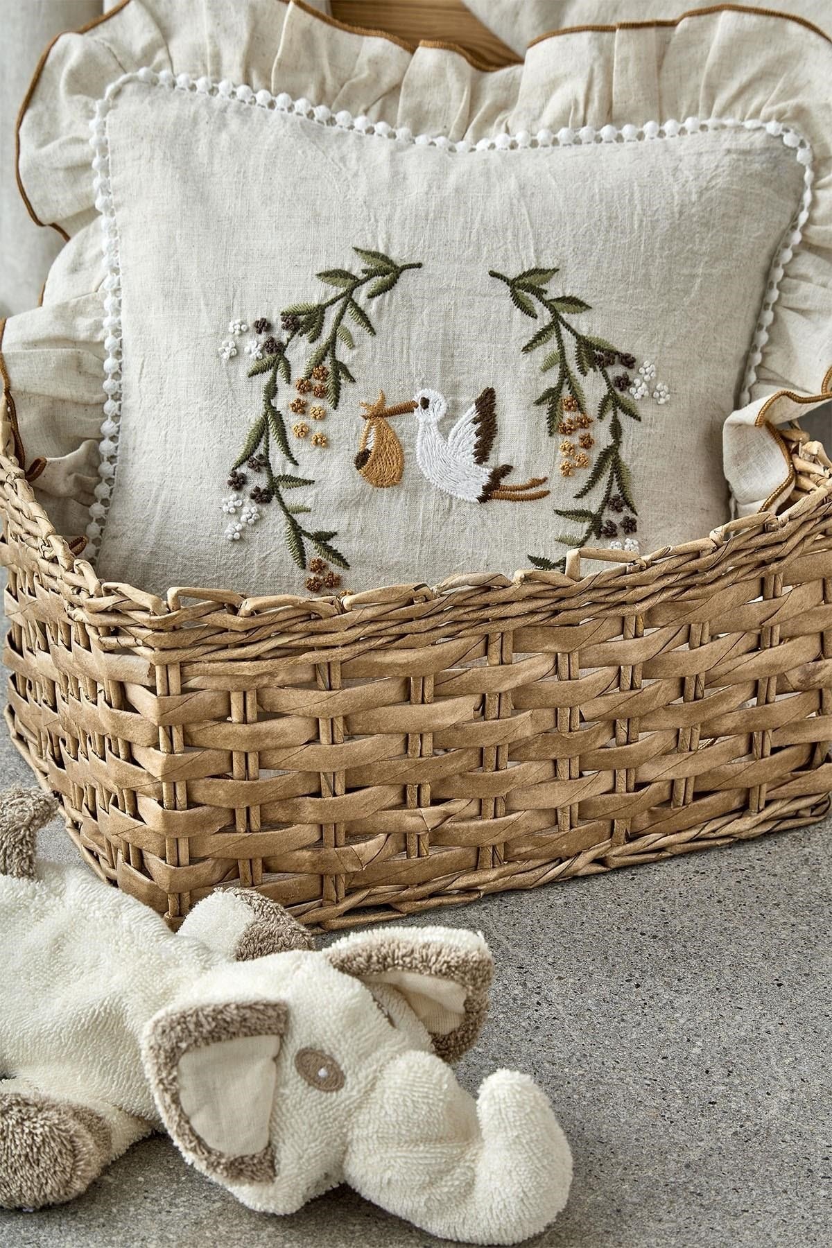 Polina Kız Bebek Nevresim Takımı %100 Keten El Nakışlı Bej 100x150 Cm