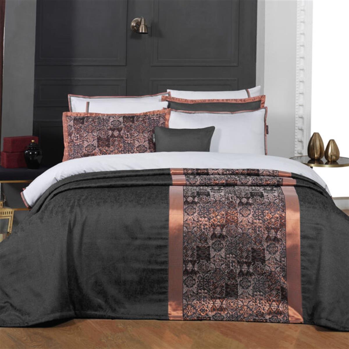 Sarev Boleno Yatak Örtüsü ve Nevresim Takımı Çift Kişilik Bakır