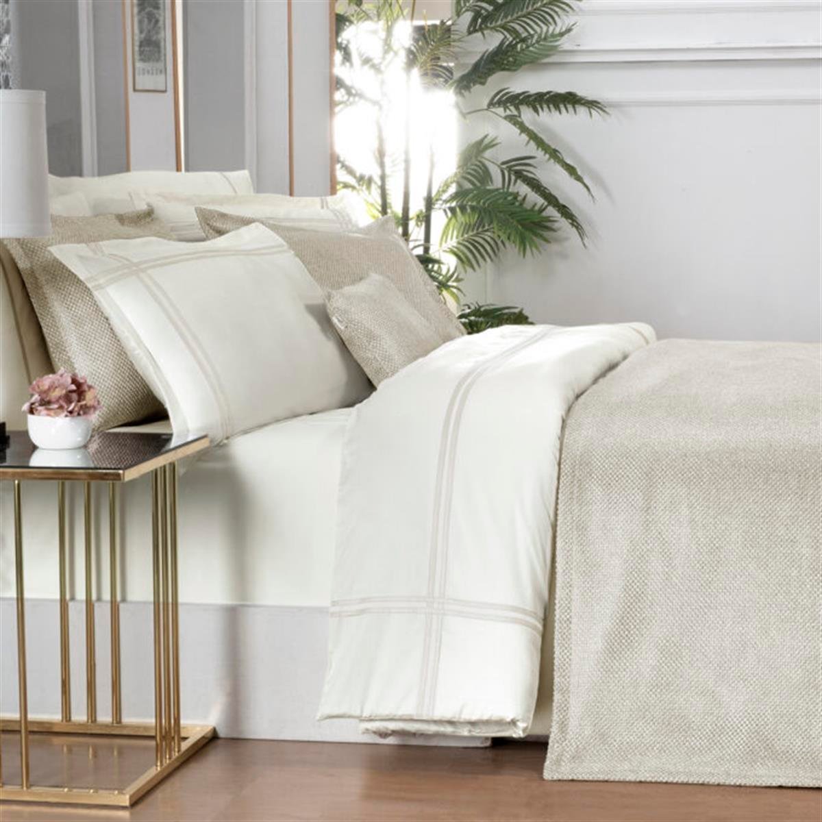 Sarev Ventus Yatak Örtüsü ve Nevresim Takımı Ekru Çift Kişilik