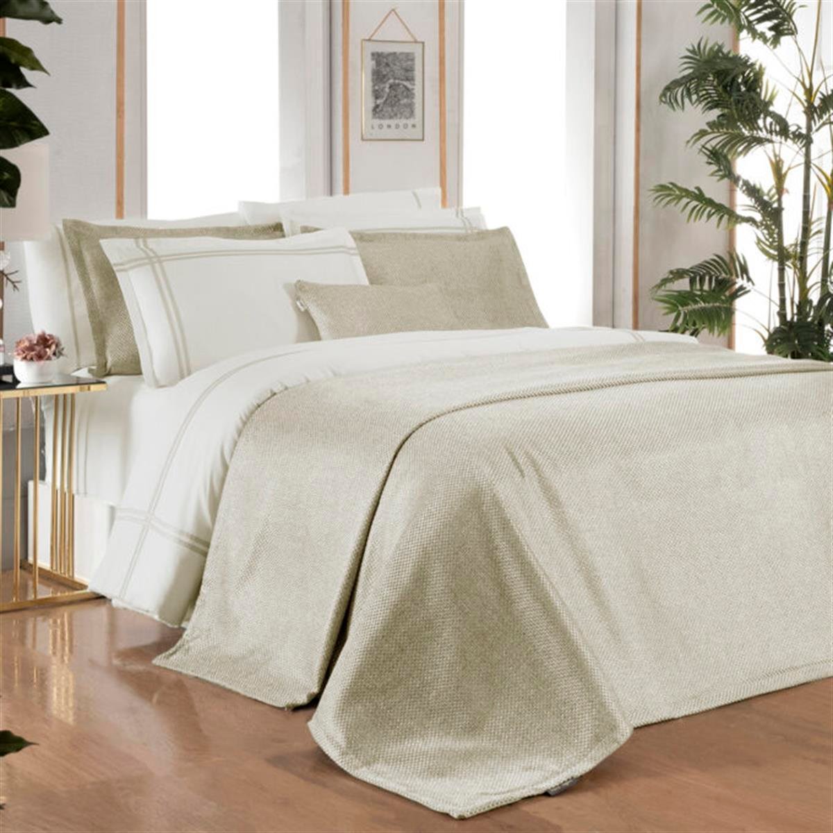 Sarev Ventus Yatak Örtüsü ve Nevresim Takımı Ekru Çift Kişilik