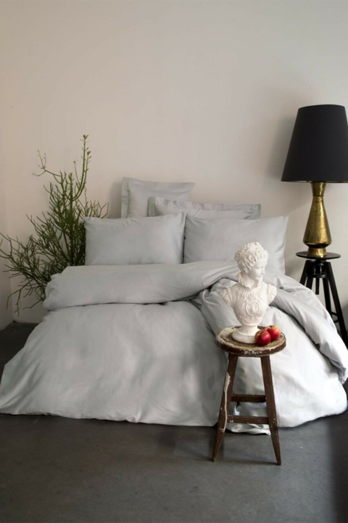 Simply Gri Saten Fitted Set 180*200/50*70(2)