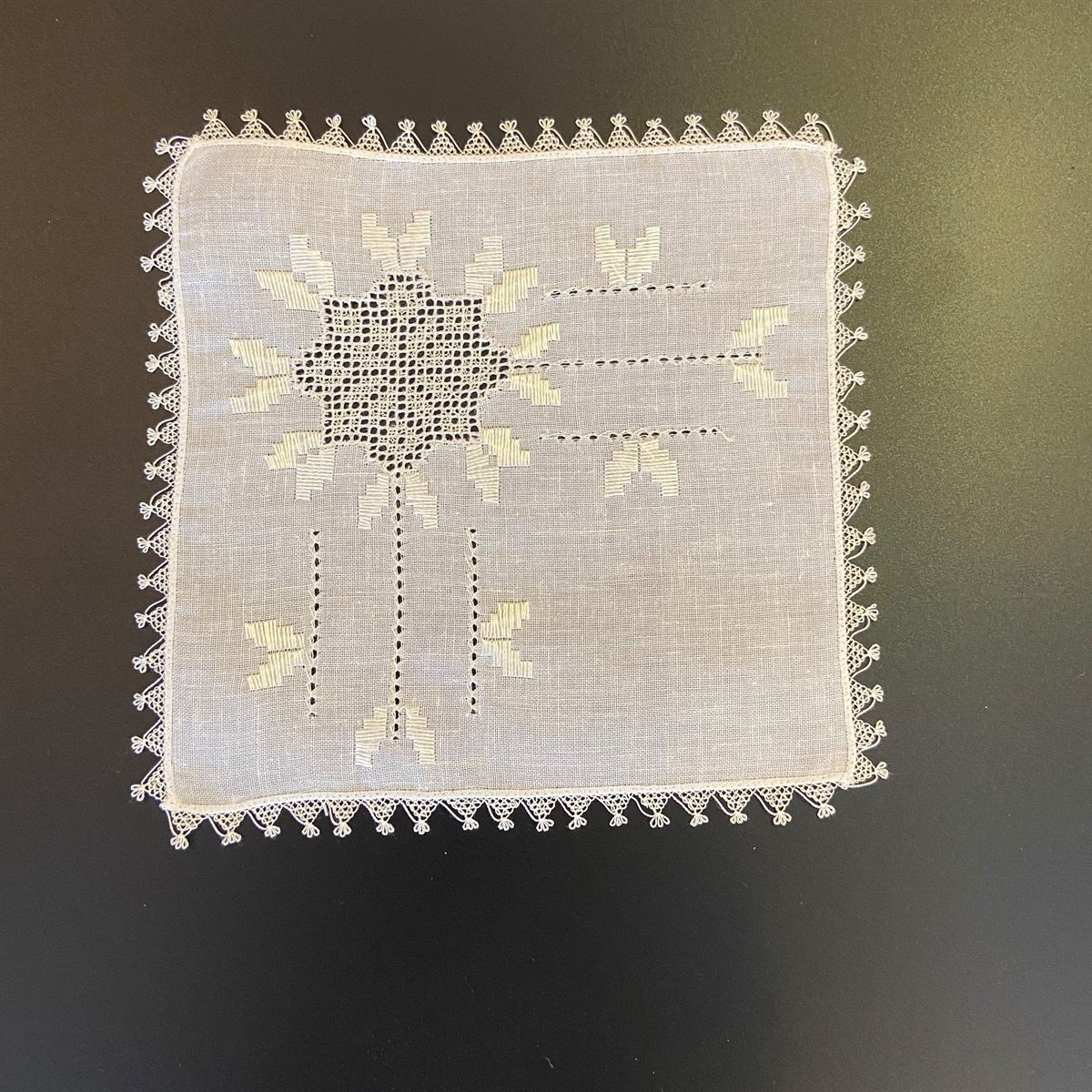 Tepsi Örtüsü Keten İçi Antep İşi Kenar İğne Oyalı