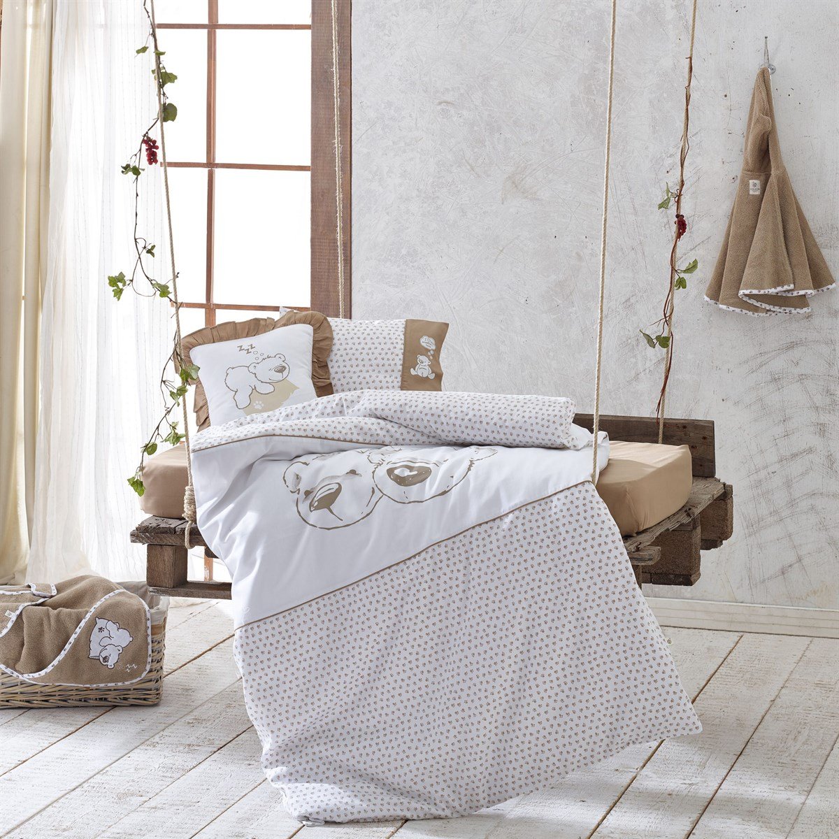 Twin Bears Bebek Nevresim Seti Kahve