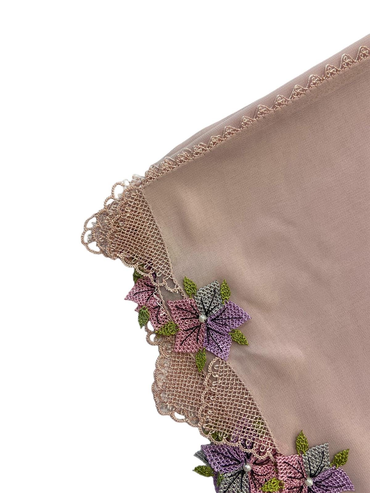 VPH Mevlüt Örtüsü Gül Çiçek İğne Oyalı Pudra