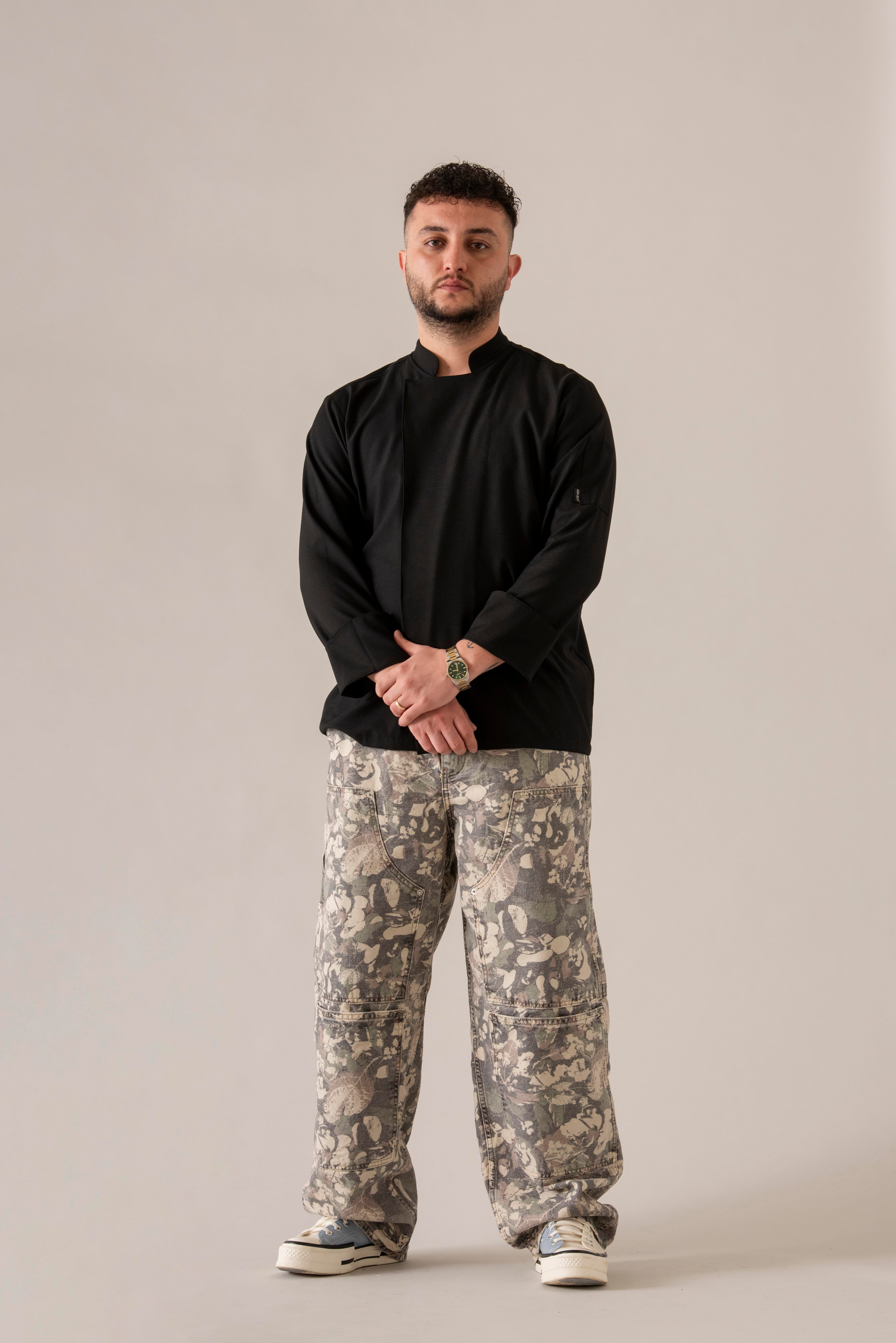 C-01 SOFT LINEN - Siyah Keten Şef Ceketi