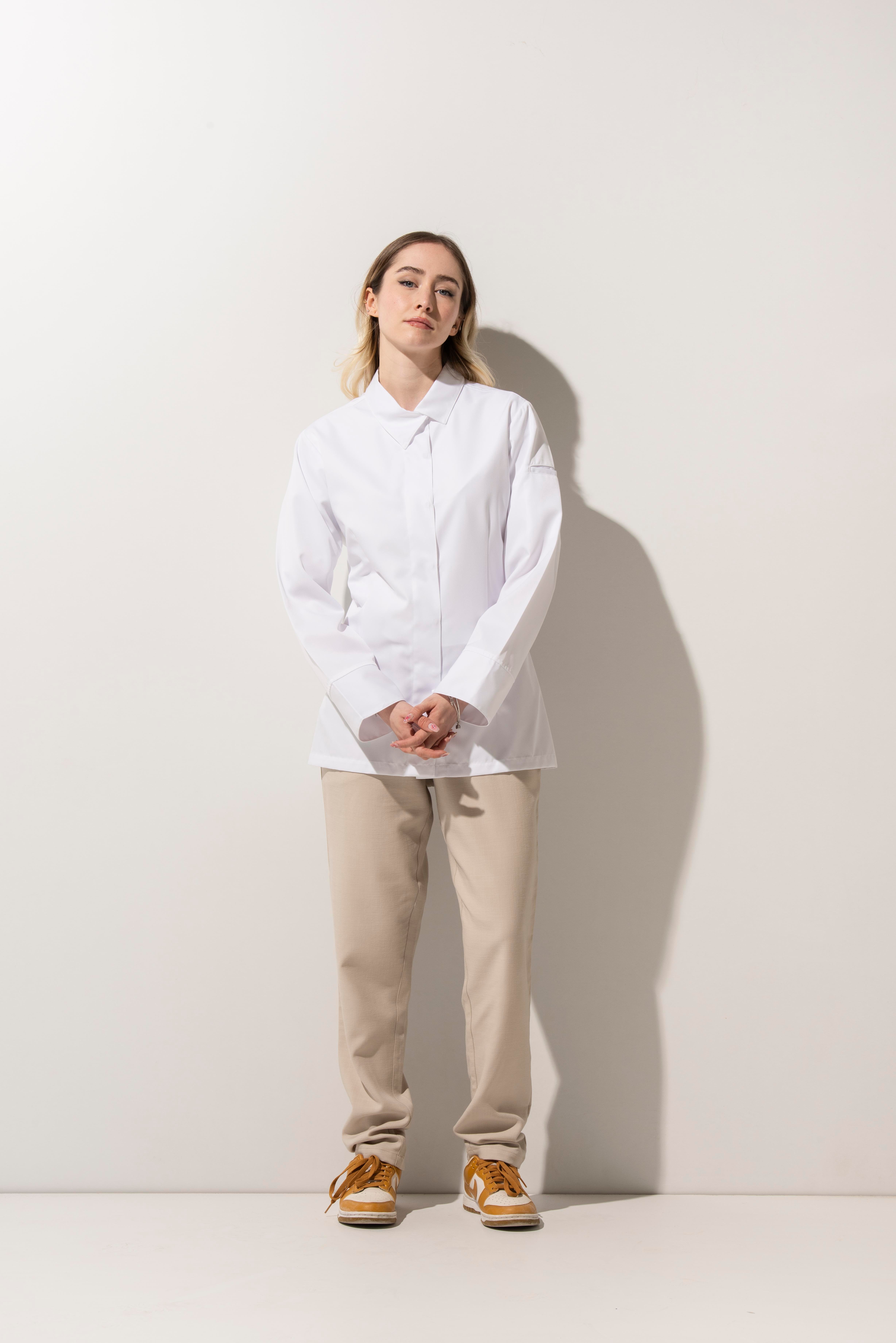 C-06 SHARP COLLAR - Keskin Yaka Beyaz Renk Şef Ceketi Bayan
