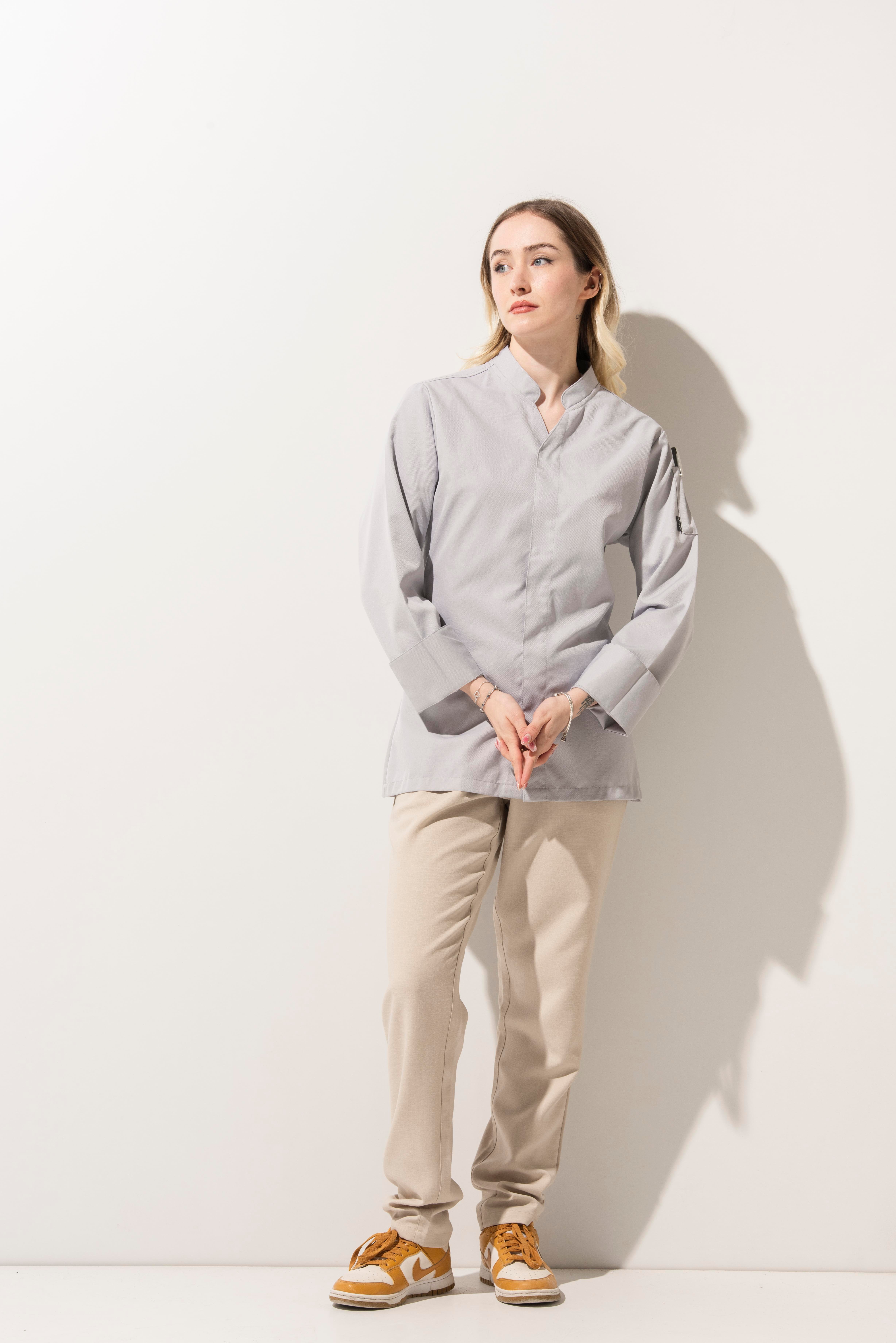 C-07 VNECK - V Yaka Açık Gri Şef Ceketi Kadın