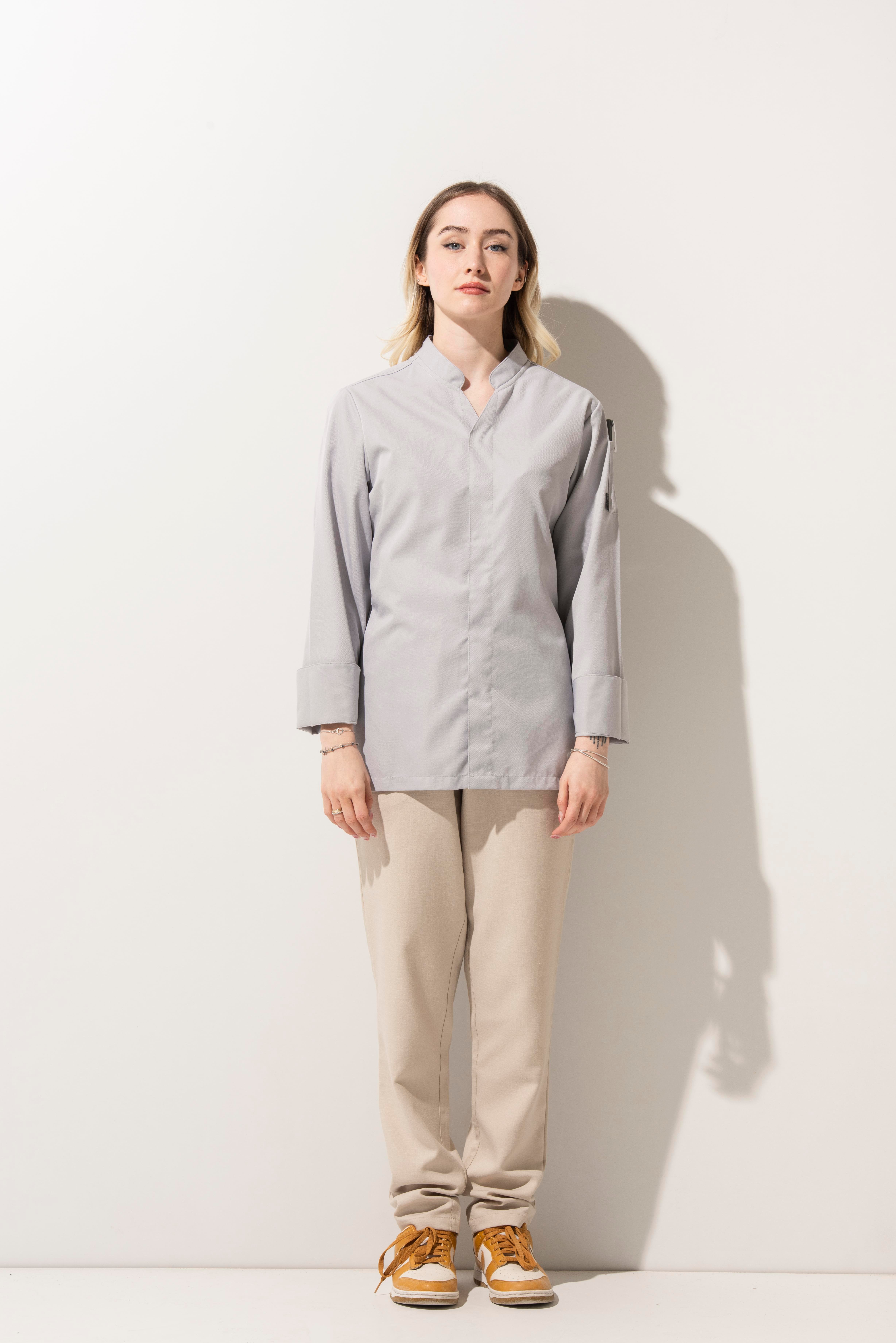 C-07 VNECK - V Yaka Açık Gri Şef Ceketi Kadın