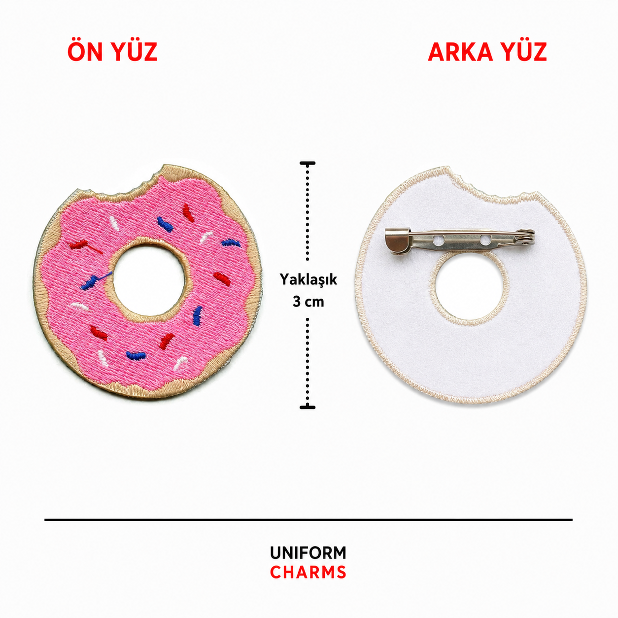Uniform Charms™ Donut (Pembe / Isırılmış) Broş Charm