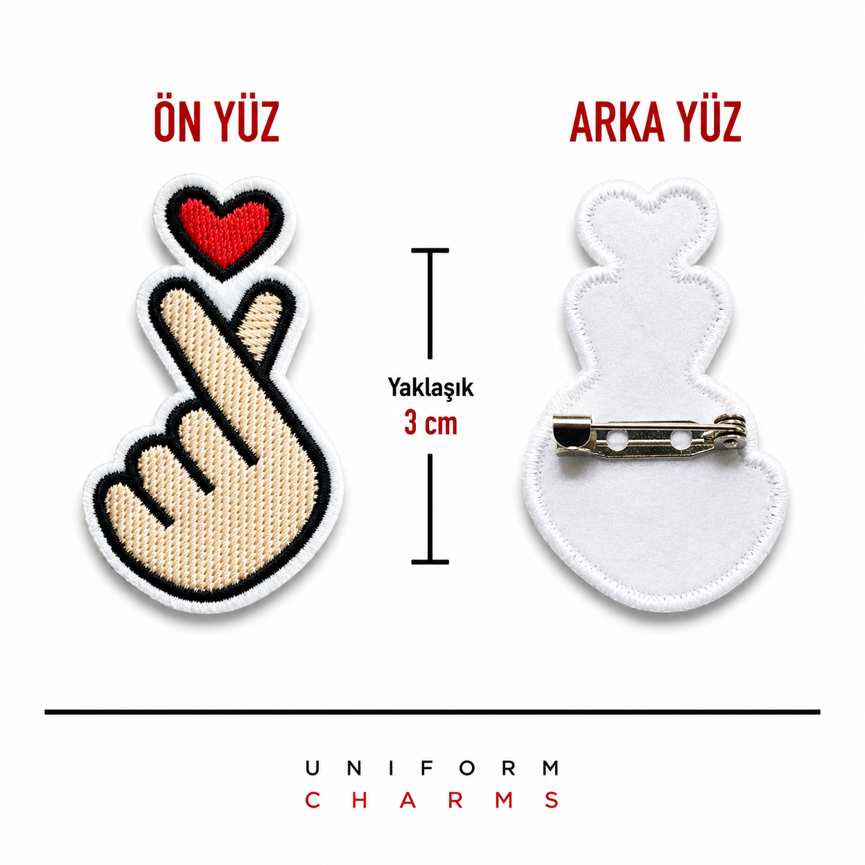 Uniform Charms™ Finger Heart (Beyaz Dış Hat) Broş Charm