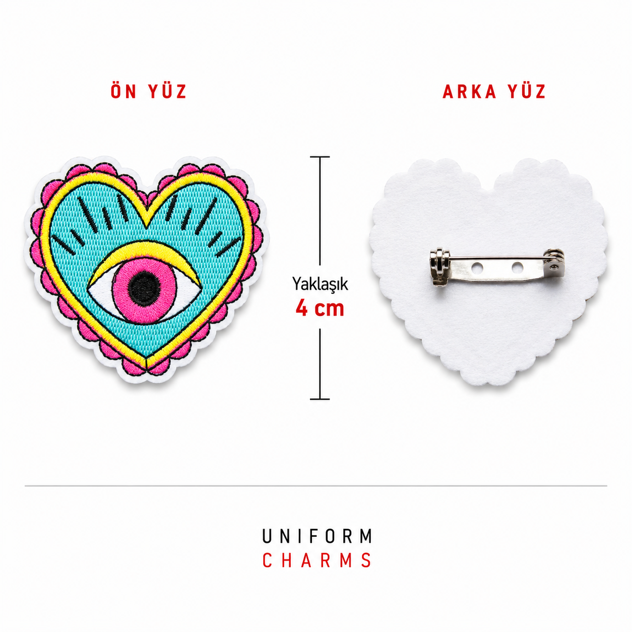 Uniform Charms™ Nazar Kalp (Evil Eye Heart) Broş Charm