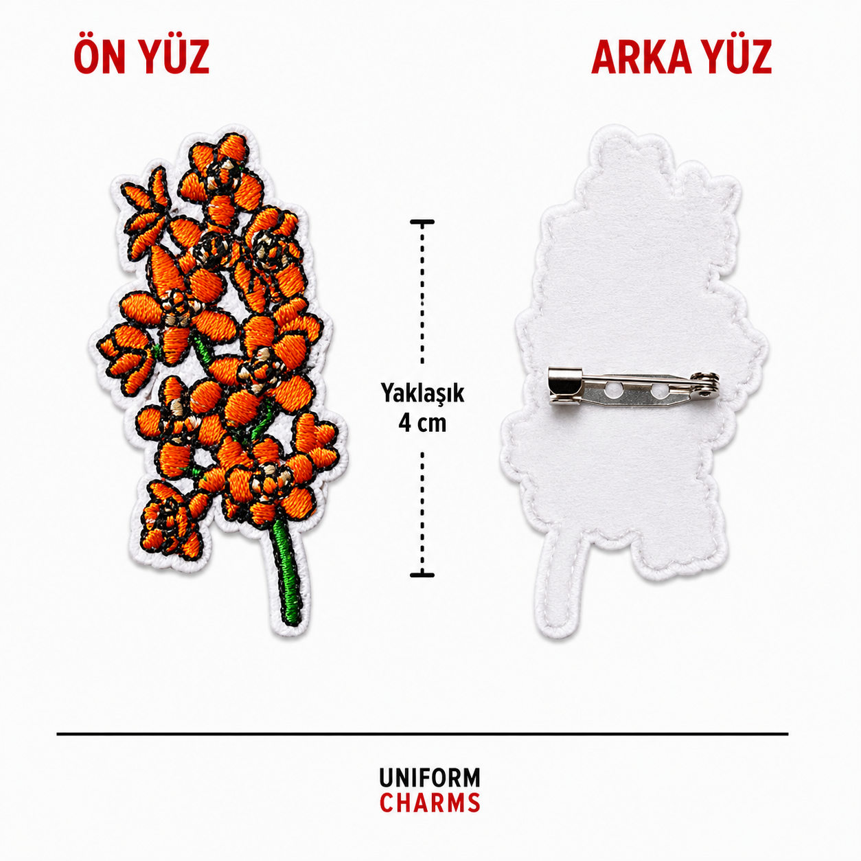 Uniform Charms™ Turuncu Çiçek Dalı (detaylı) Broş Charm