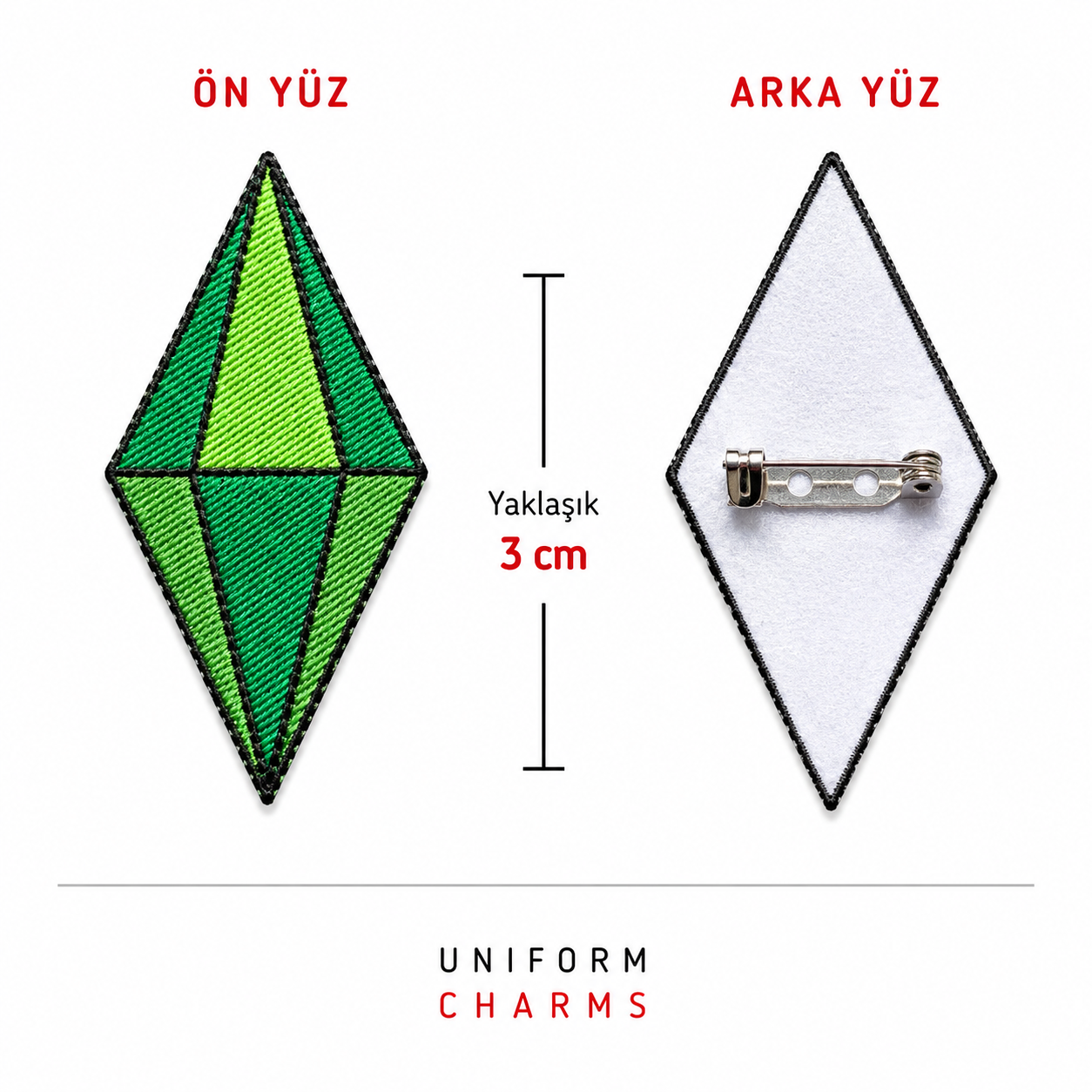 Uniform Charms™ Yeşil Elmas Broş Charm