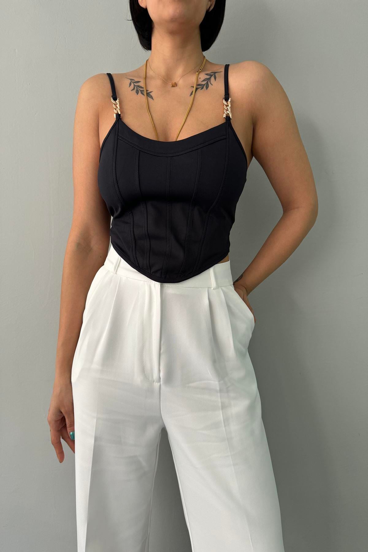 ÖRME ASKILI CROP BLUZ