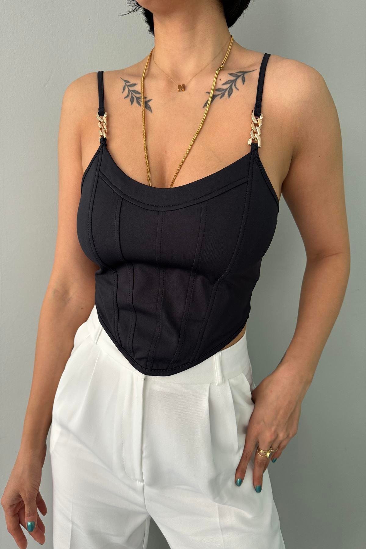 ÖRME ASKILI CROP BLUZ