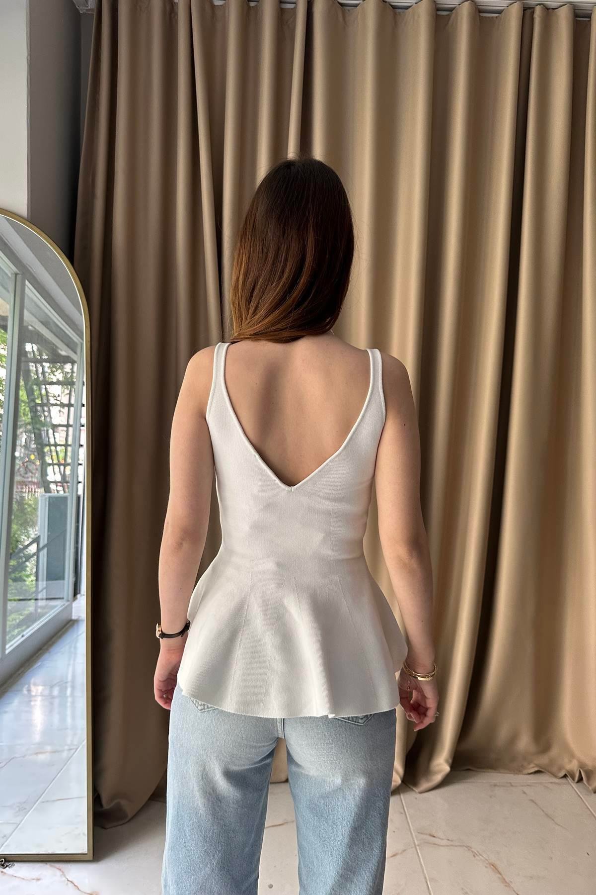 V YAKA ASKILI PEPLUM TRIKO BLUZ