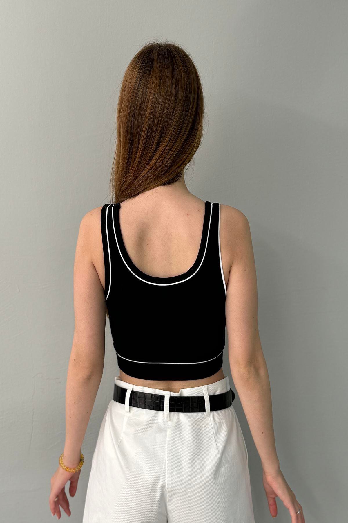 YAZI VE ŞERİT DETAYLI CROP ATLET