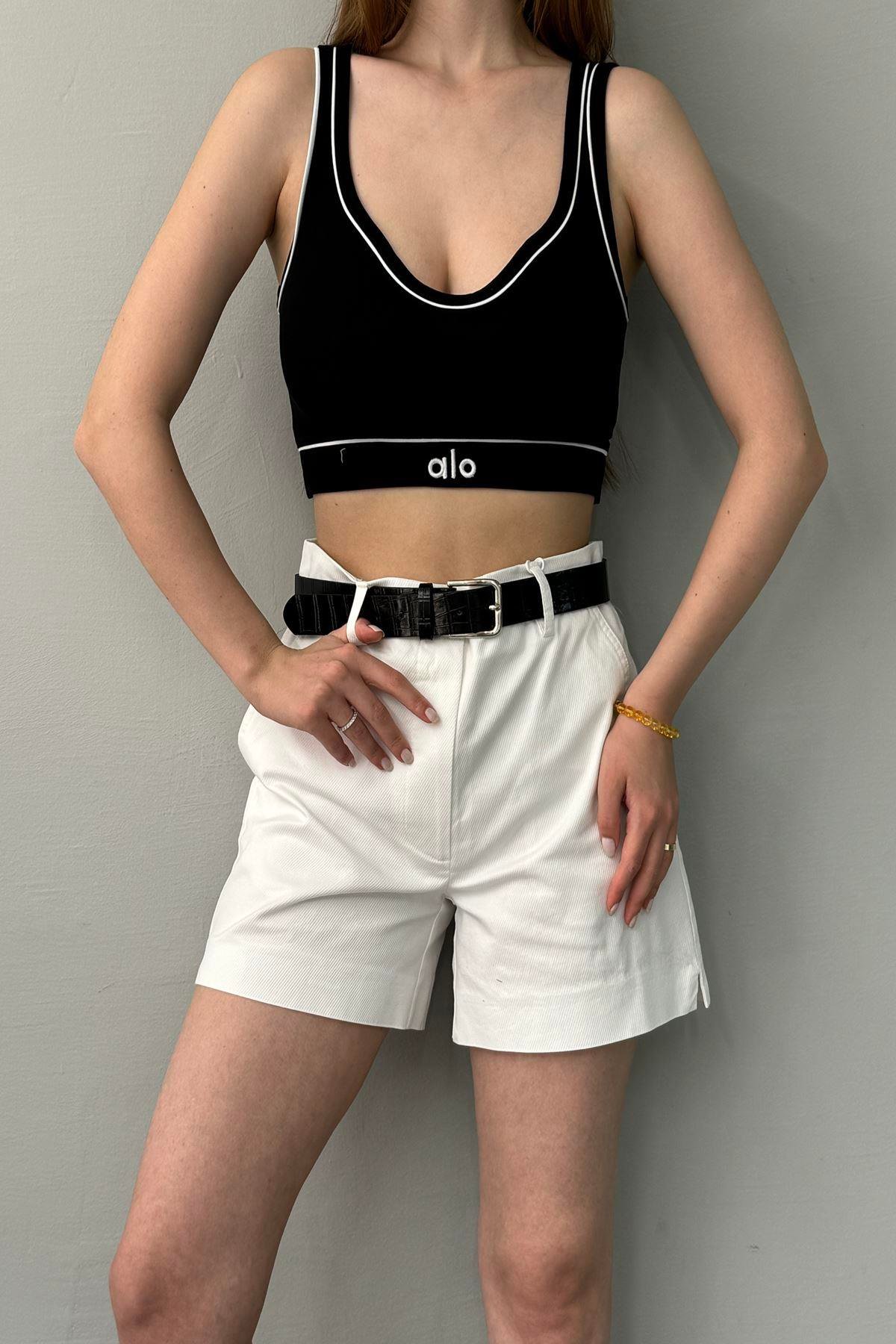 YAZI VE ŞERİT DETAYLI CROP ATLET