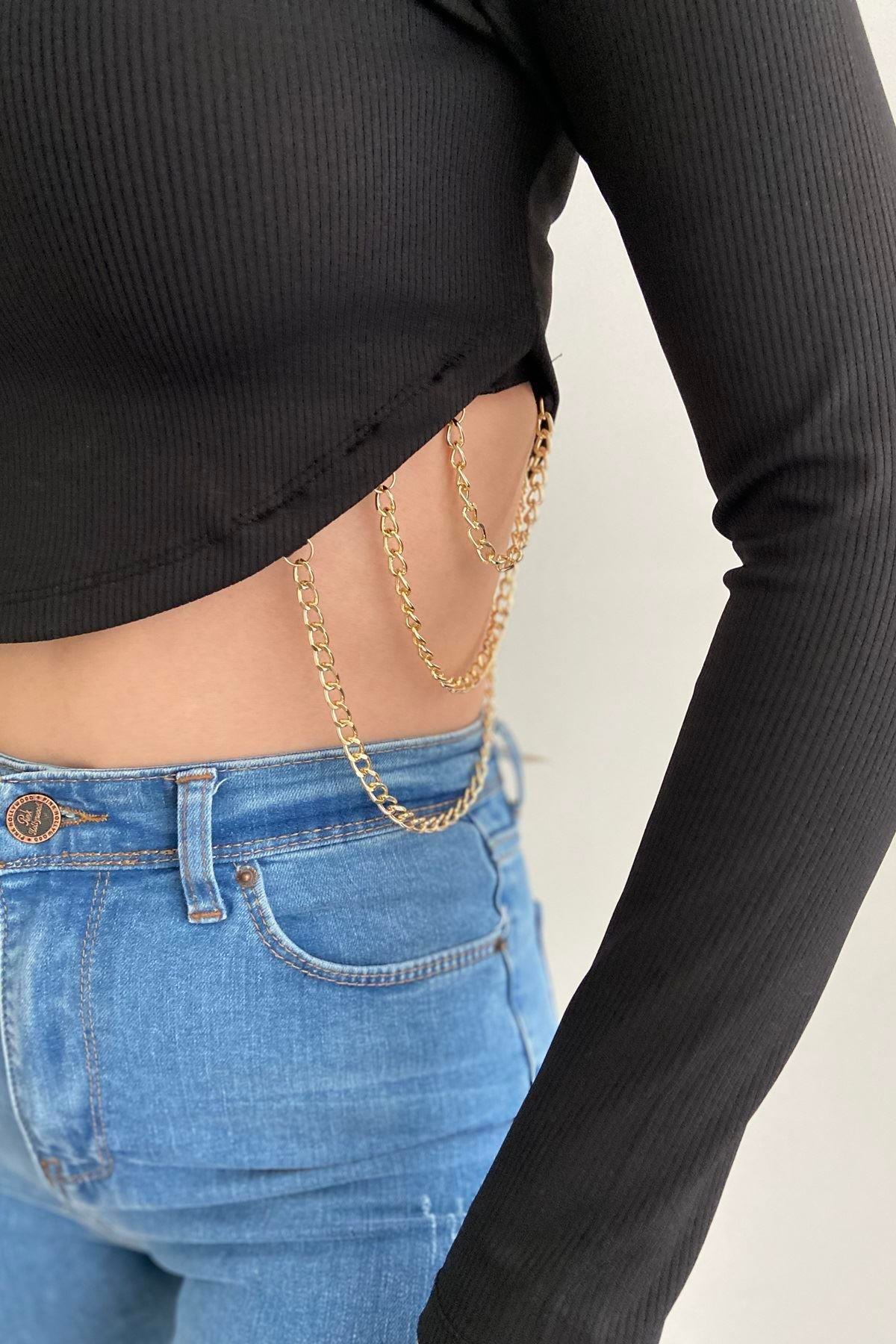 BEL AKSESUARLI CROP BLUZ