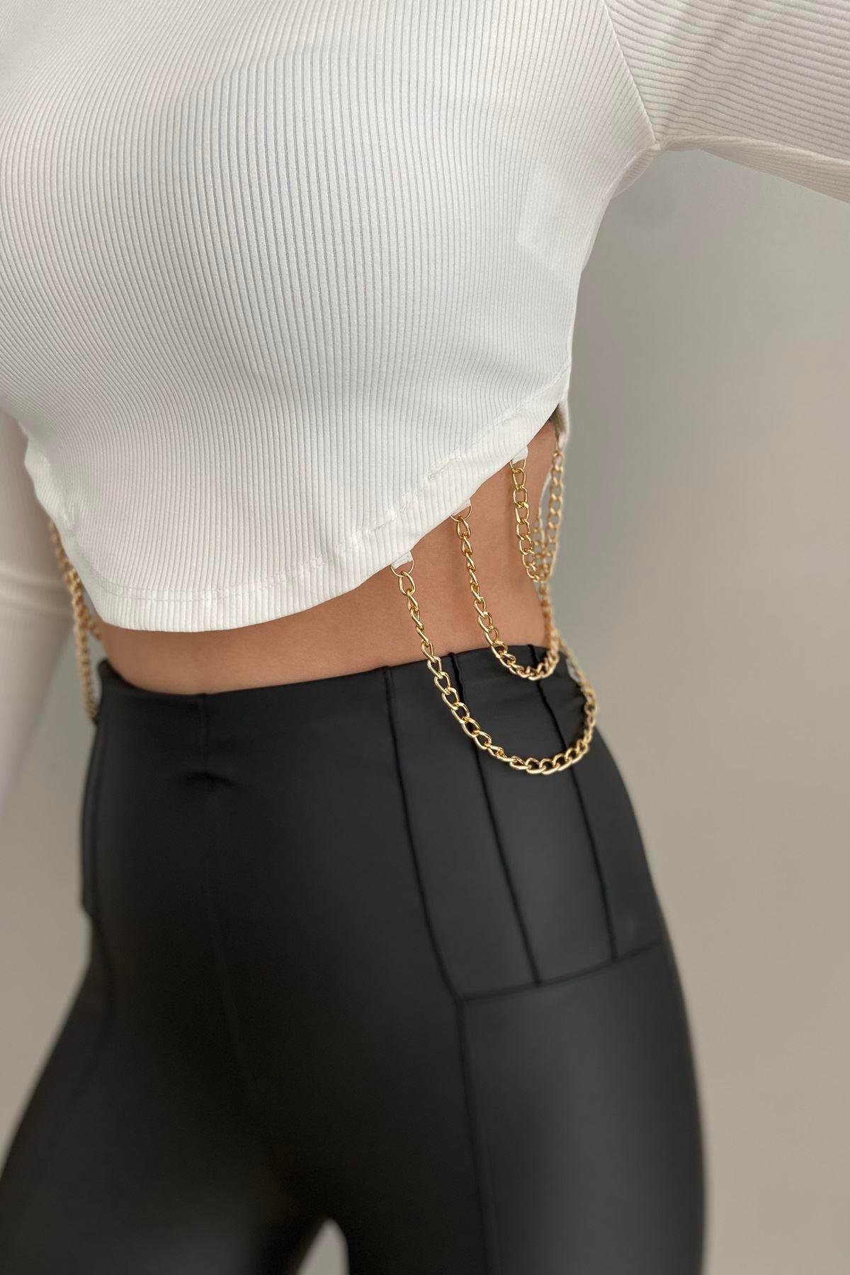 BEL AKSESUARLI CROP BLUZ